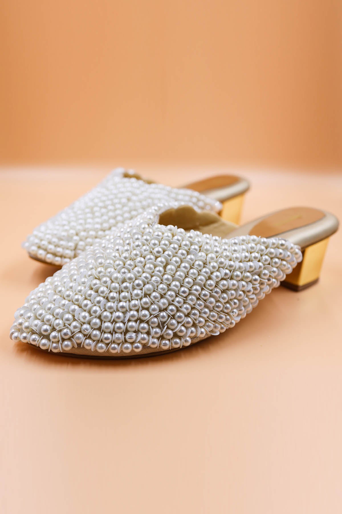 Beads Embellished Gold Mules