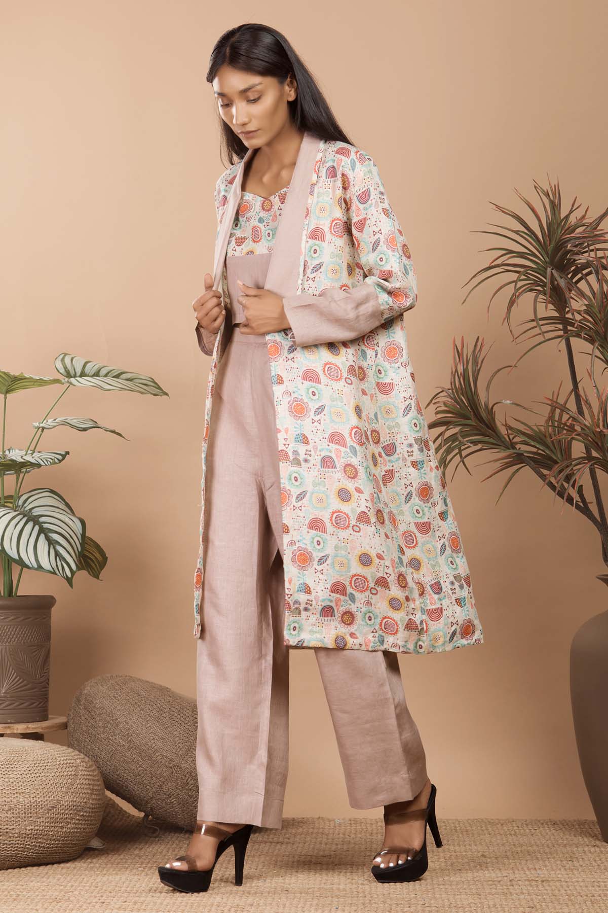 Beige 3 Piece Linen Co-ord Set