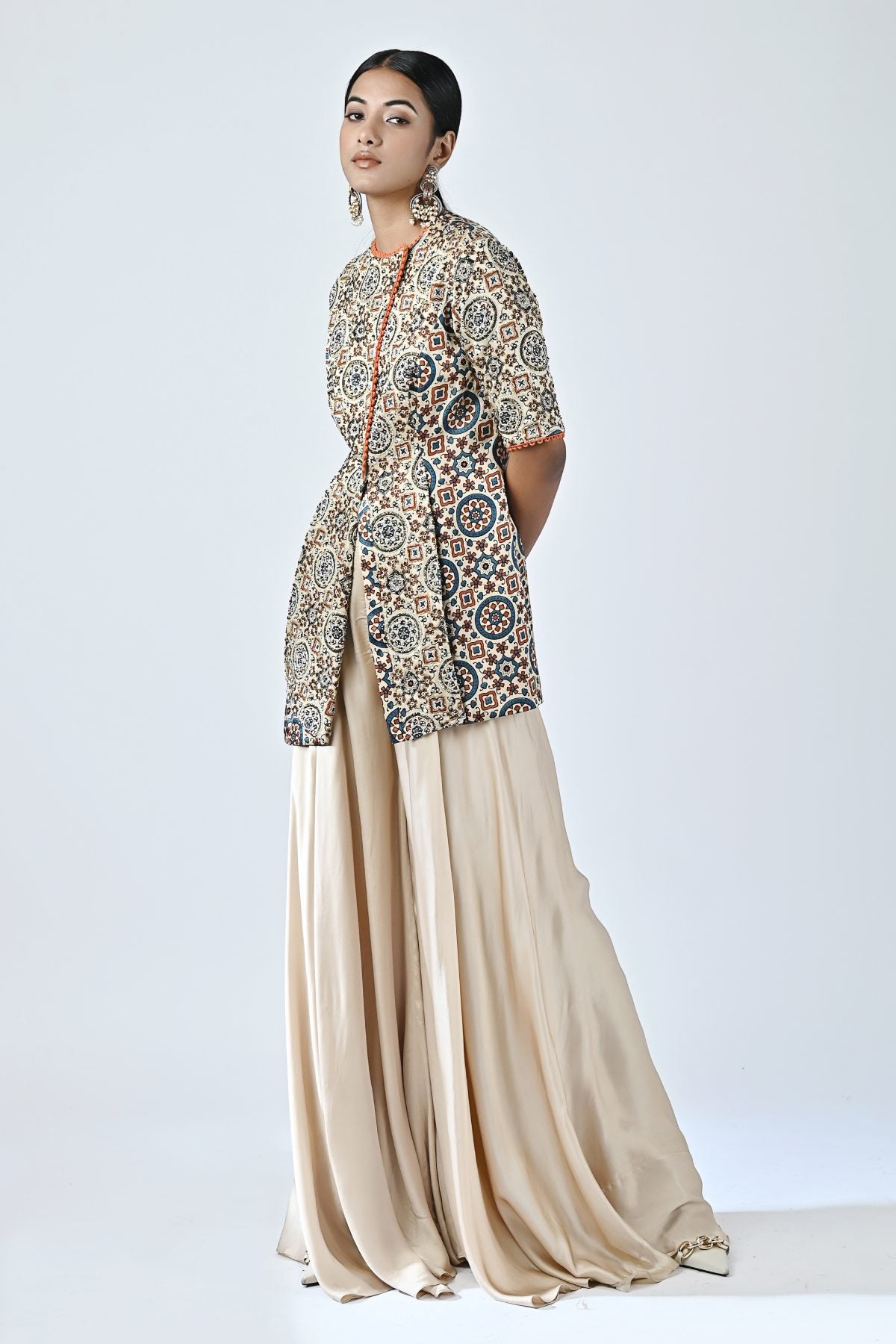 Beige Ajrakh Print Top & Pants