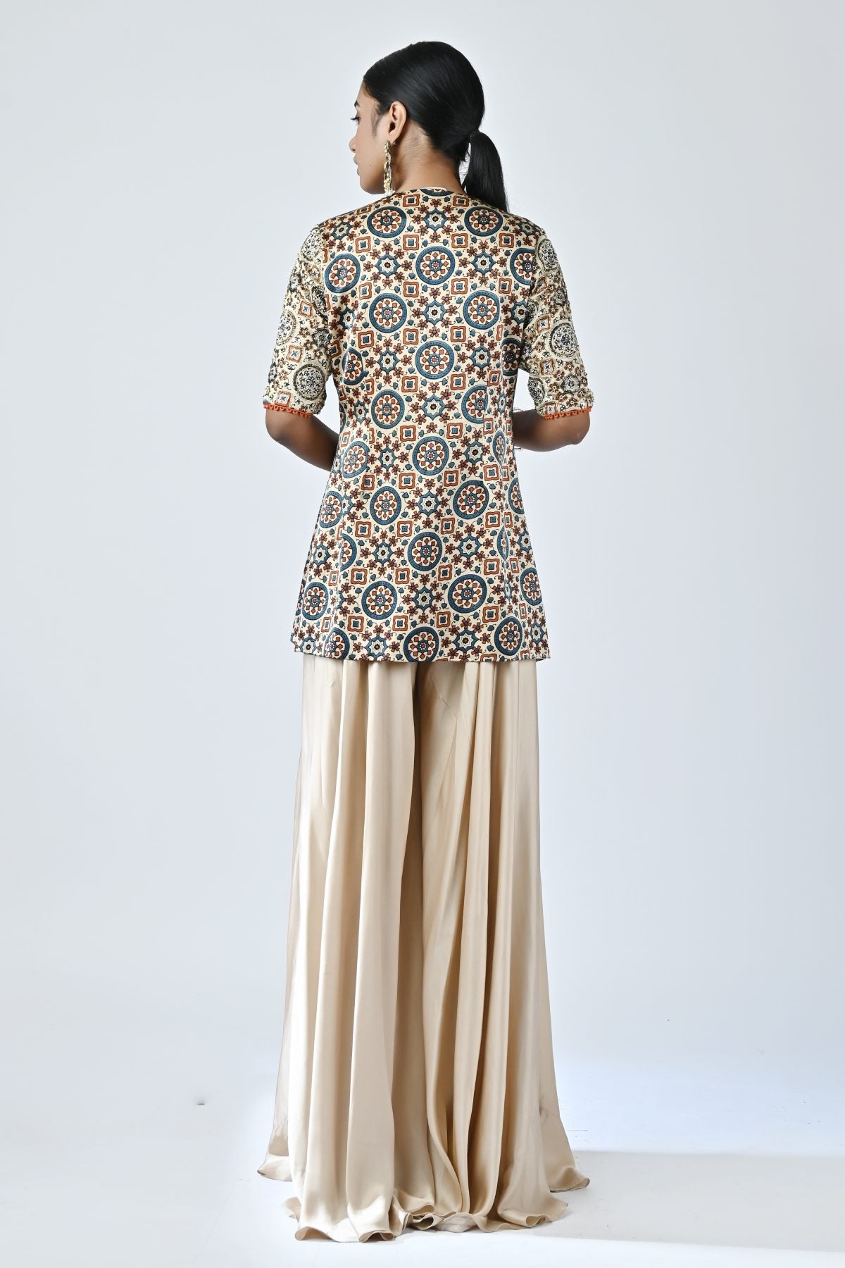 Beige Ajrakh Print Top & Pants