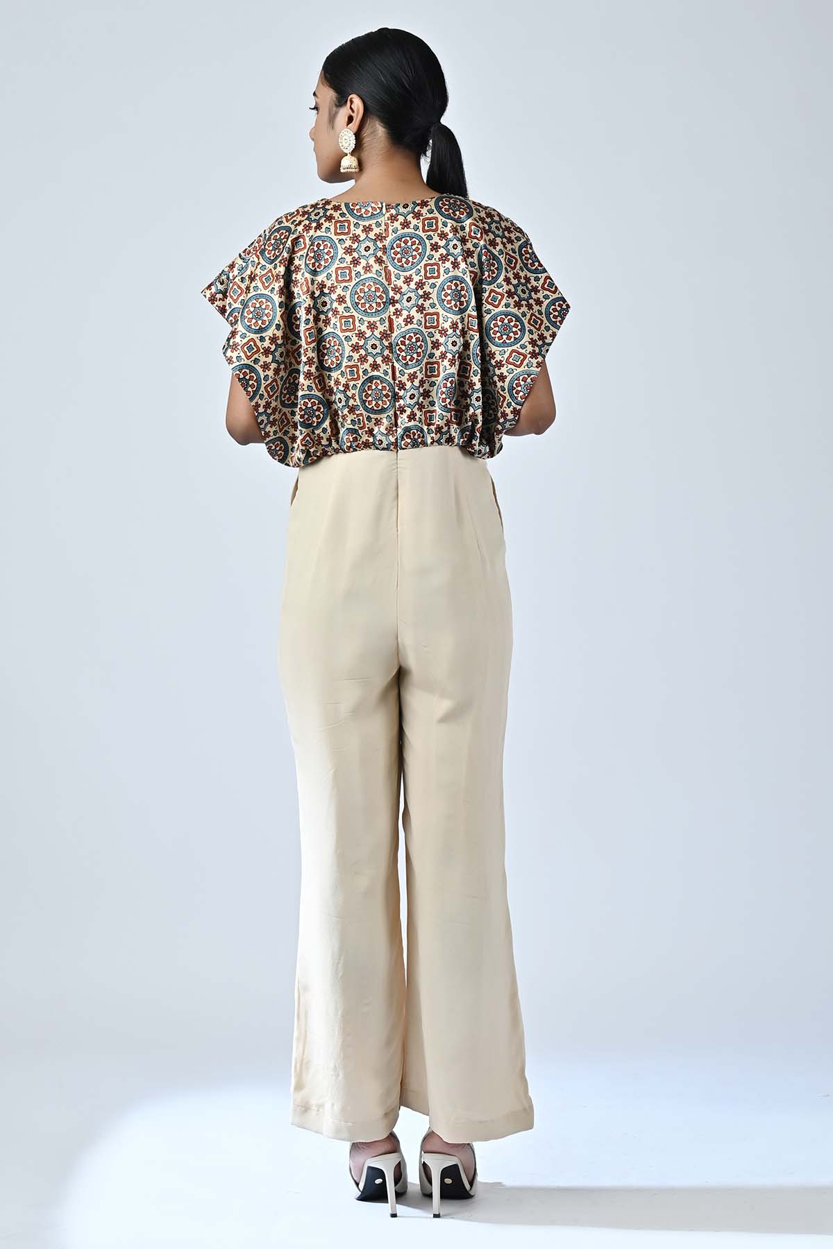 Ajrakh Printed Beige Jumpsuit