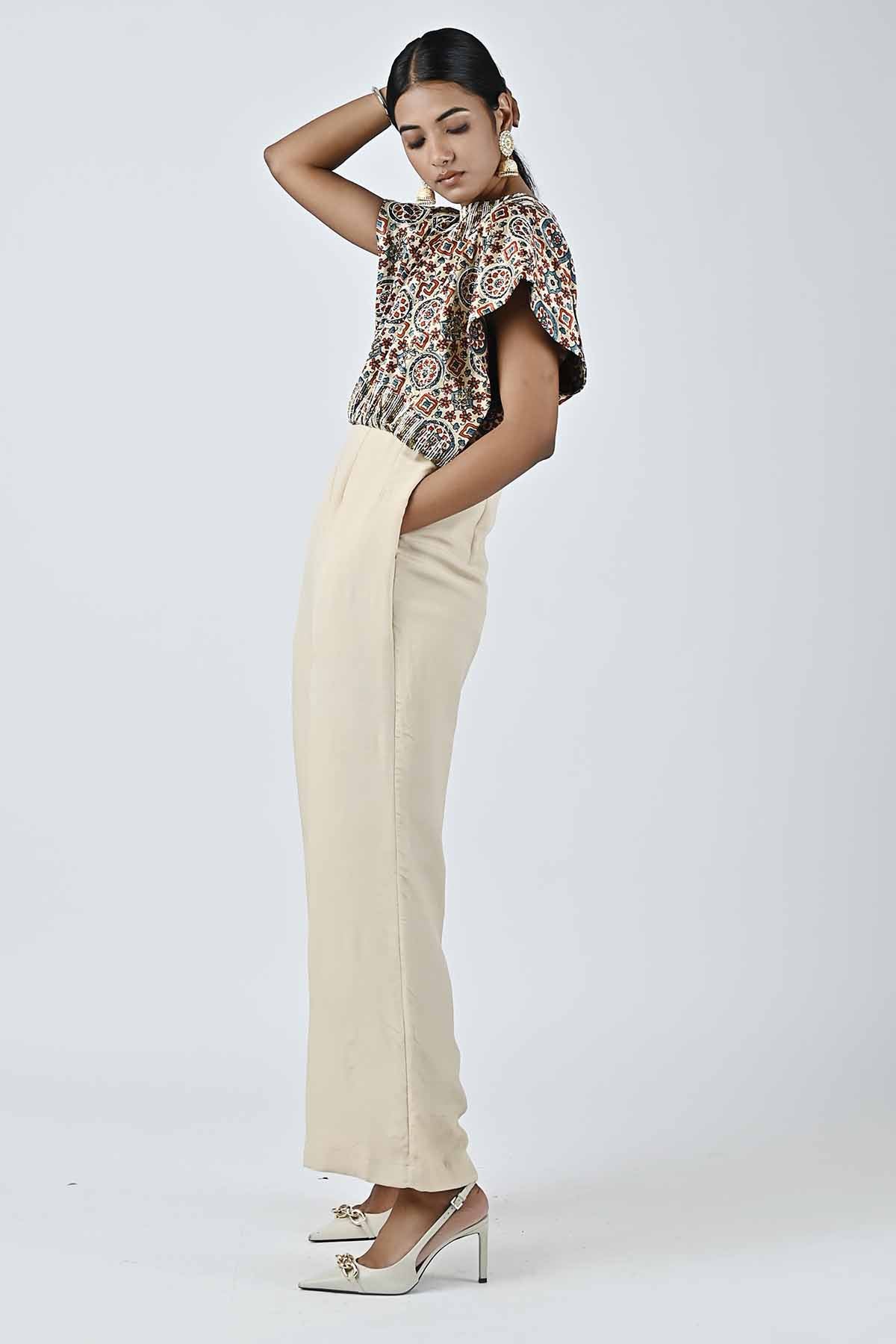 Ajrakh Printed Beige Jumpsuit