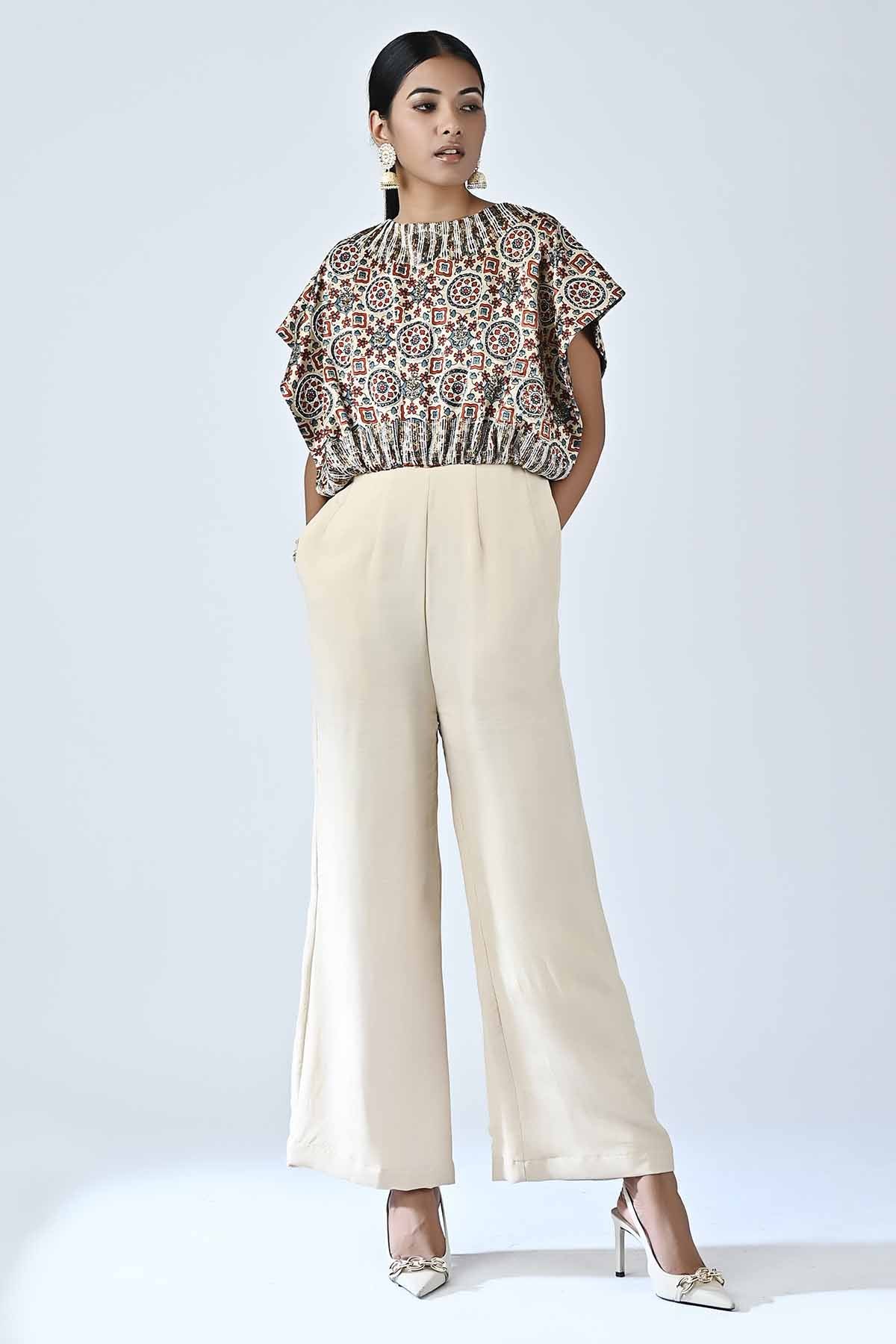 Ajrakh Printed Beige Jumpsuit