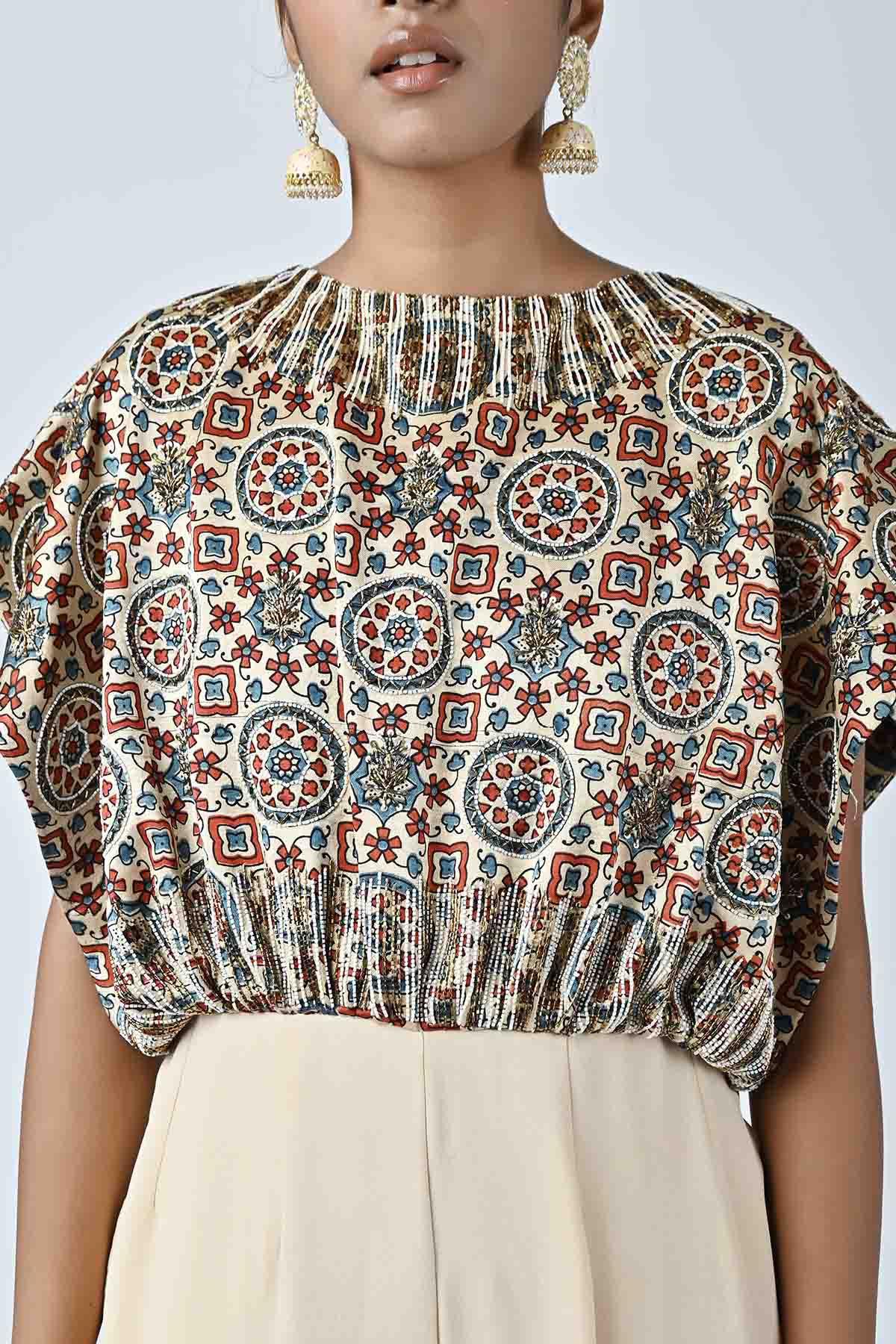 Ajrakh Printed Beige Jumpsuit