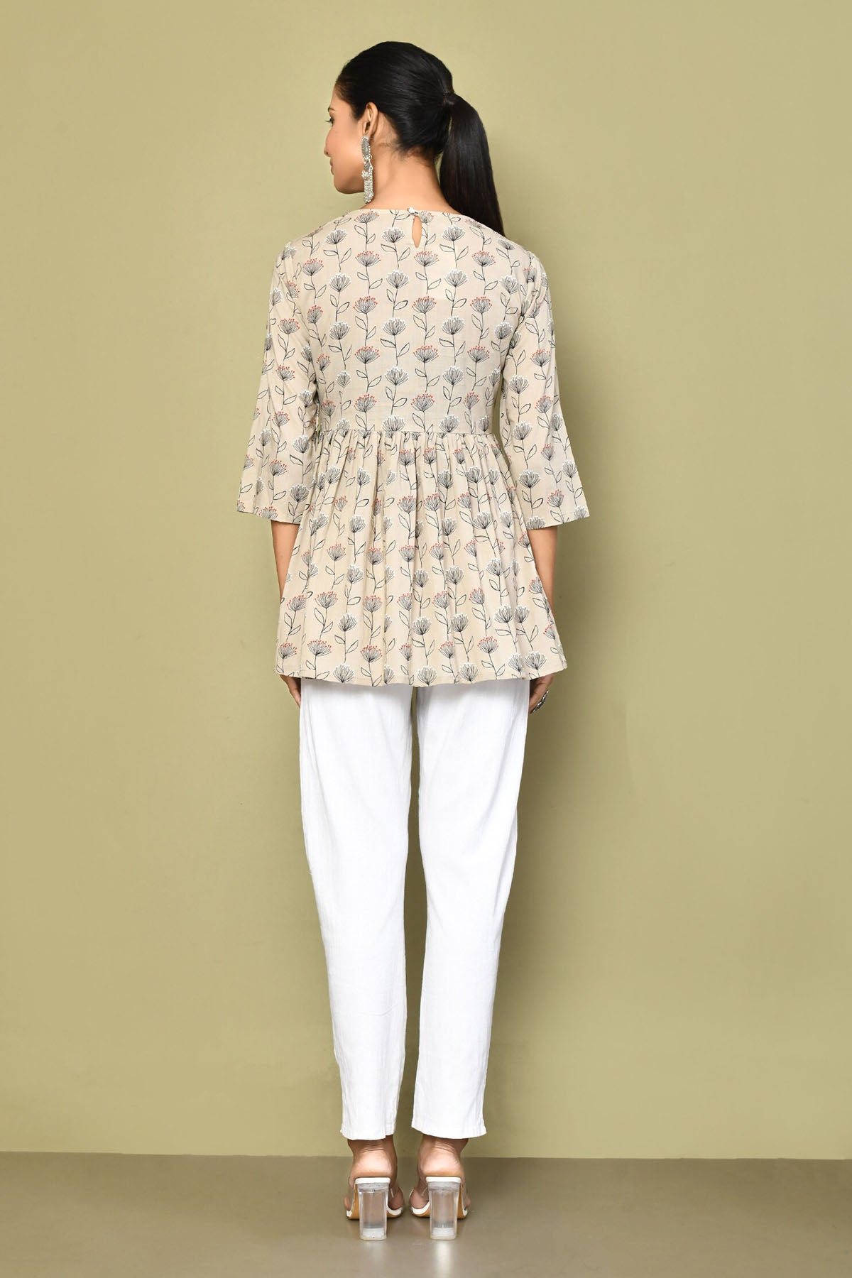 Beige Blossom Print Top