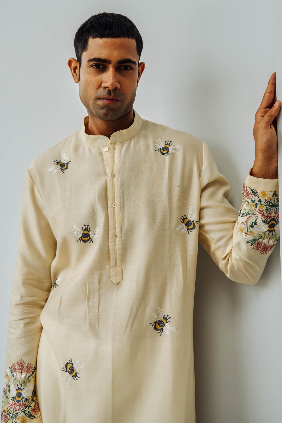 Beige Chanderi Aari Work Kurta Set