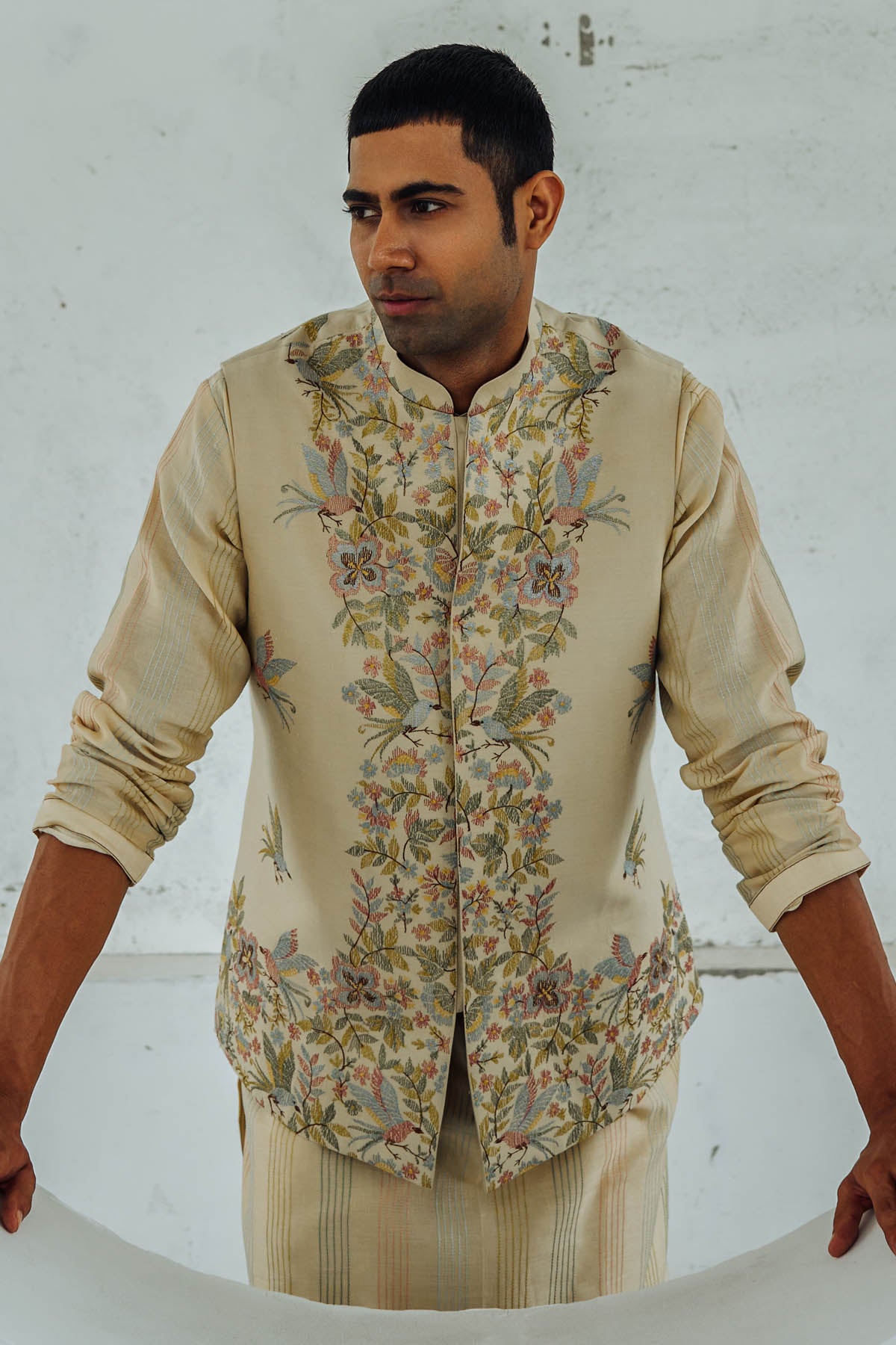 Beige Chanderi Bundi Kurta Set