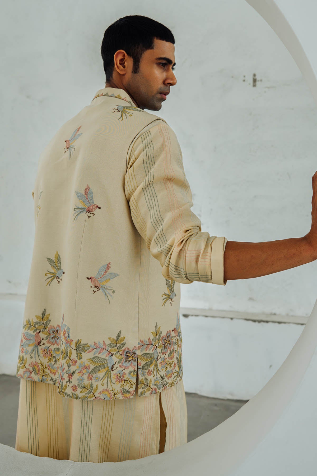 Beige Chanderi Bundi Kurta Set