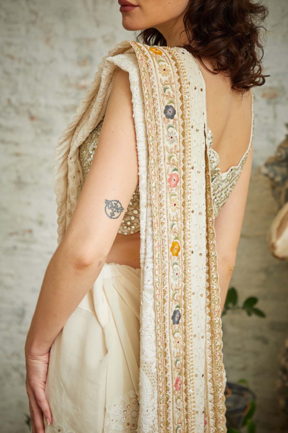 Beige Chikankari Saree