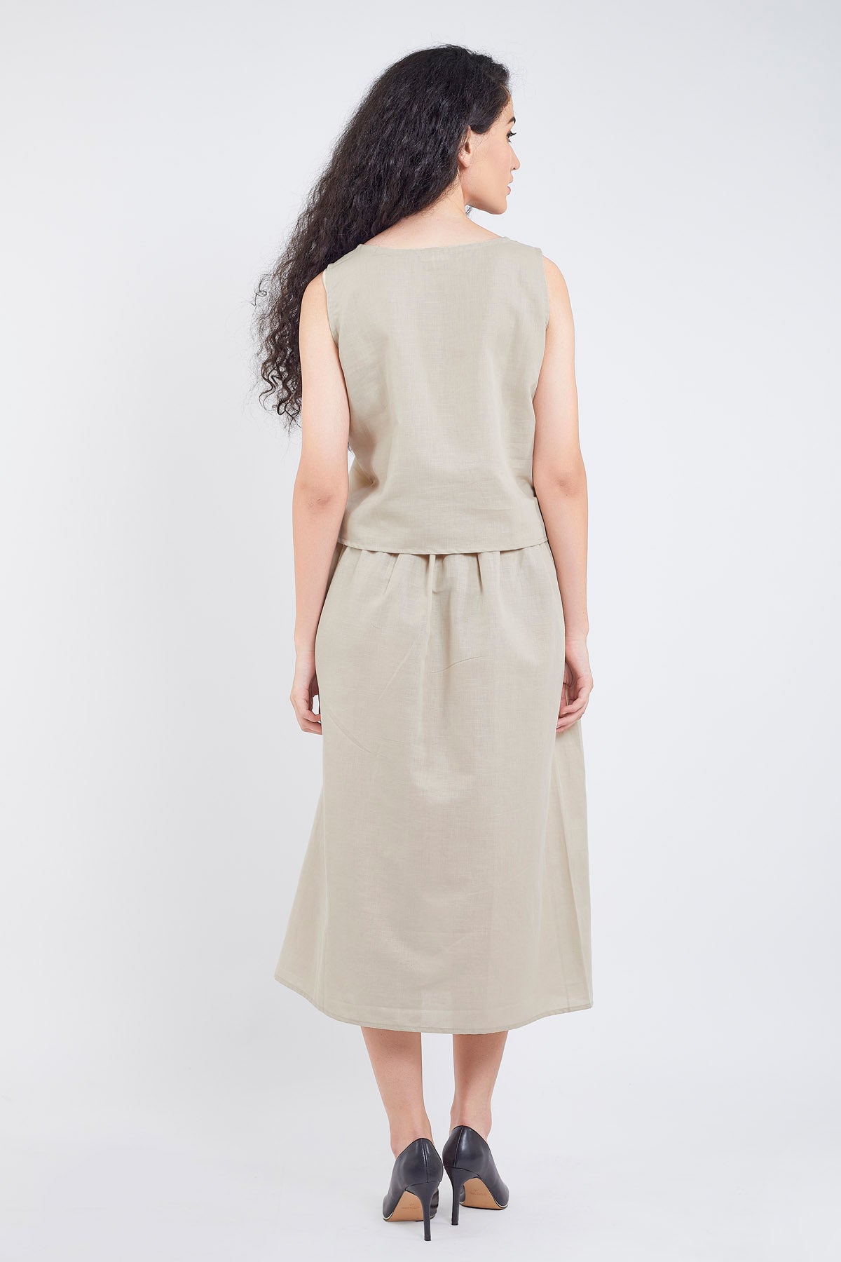Beige Cotton Linen Skirt Set