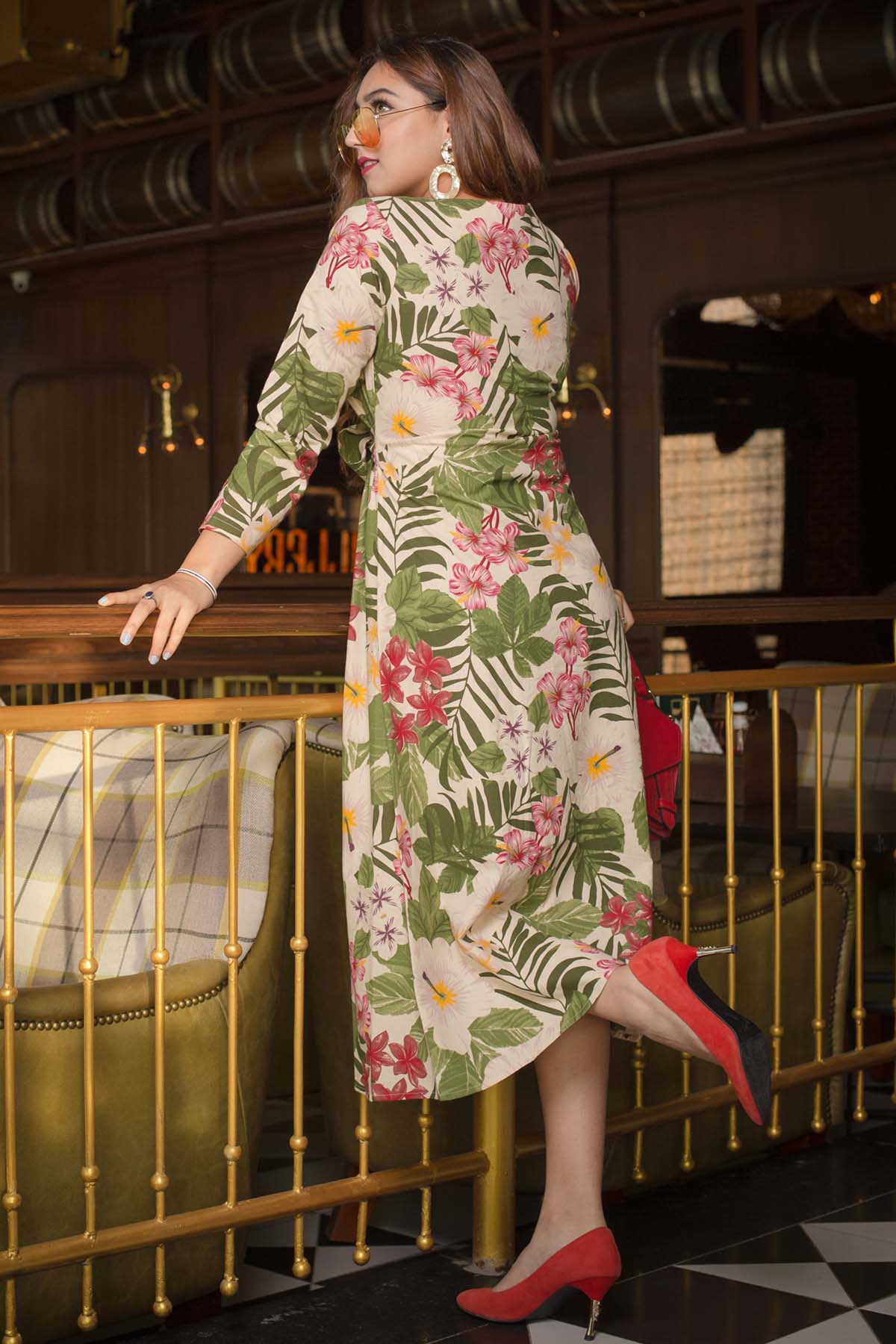 Beige Cotton Printed Dress