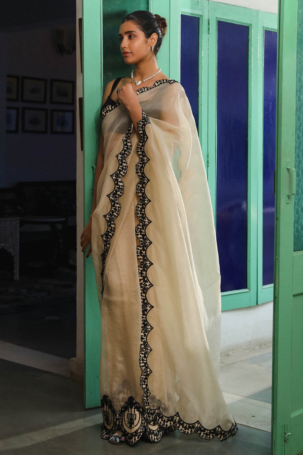 Beige Dori & Sequins Saree