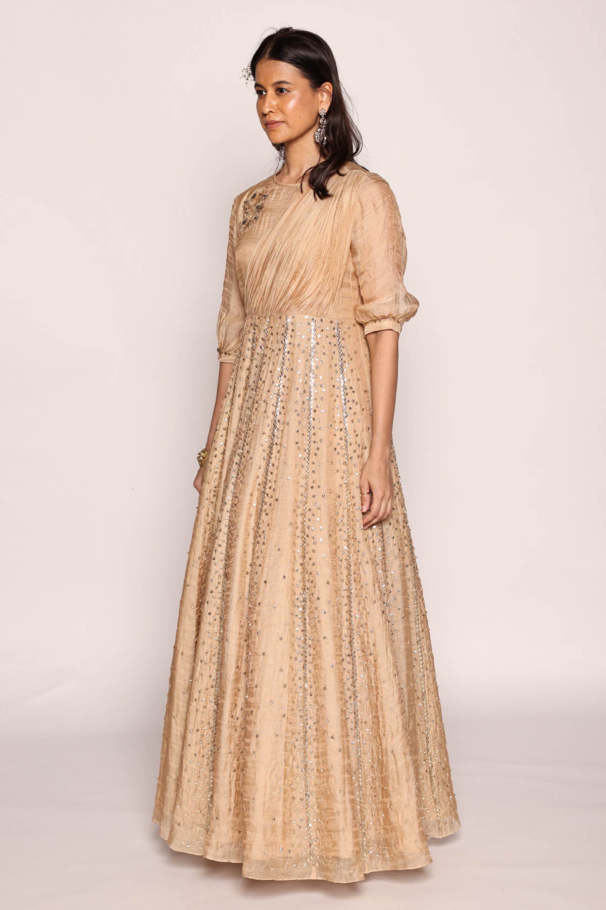 Beige Panelled Drape Dress