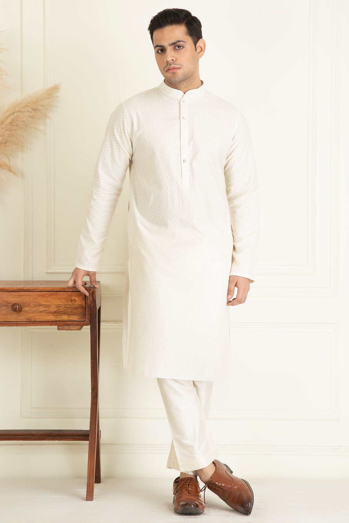 Beige Embroidered Bundi Set