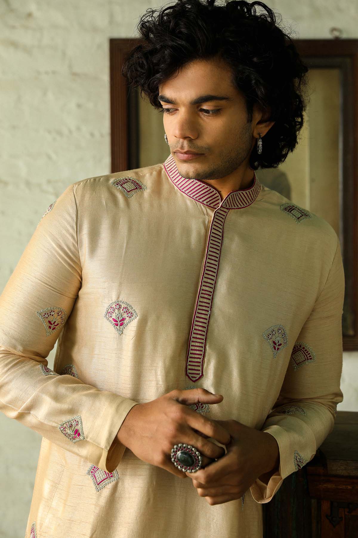 Beige Embroidered Kurta & Pants