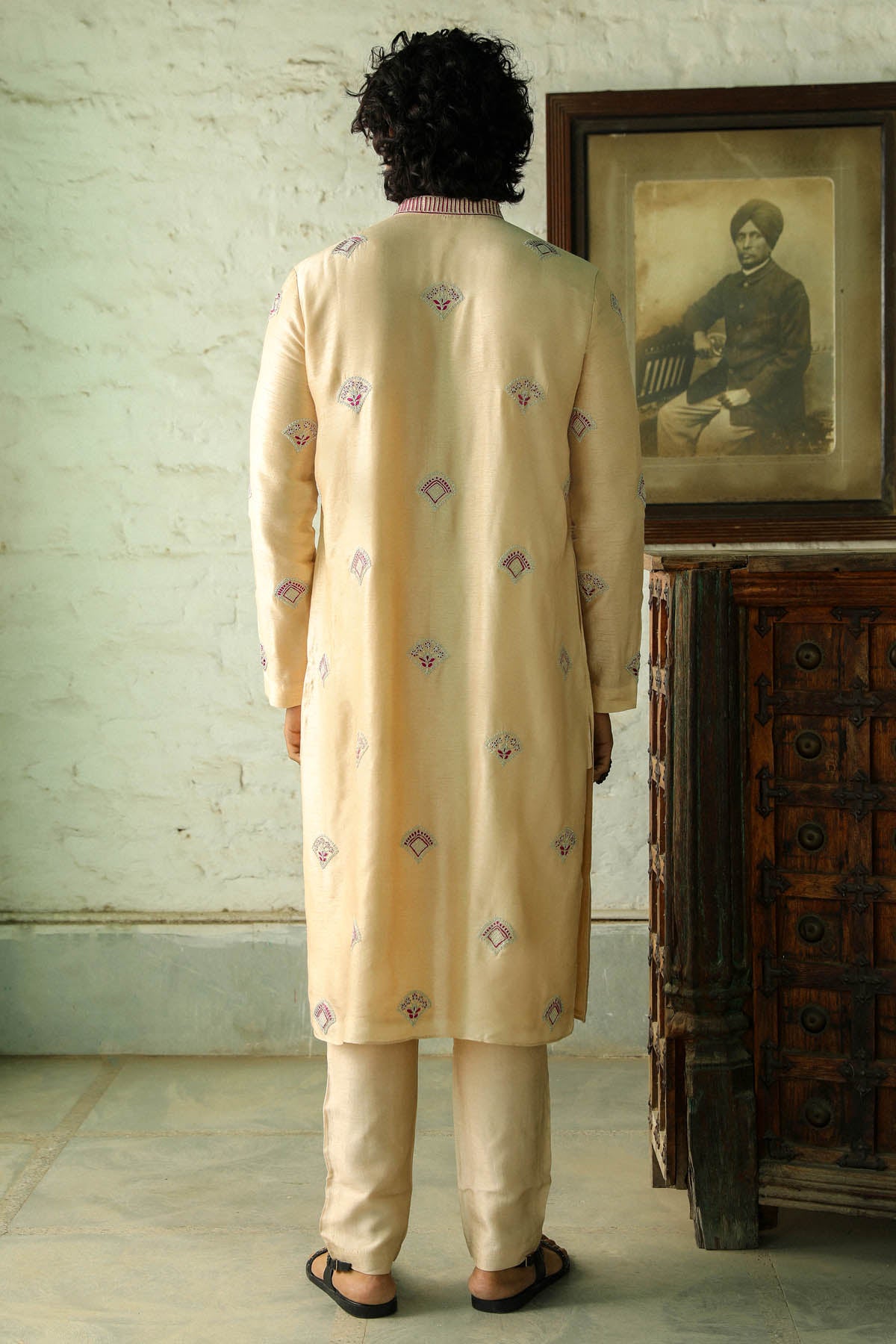 Beige Embroidered Kurta & Pants