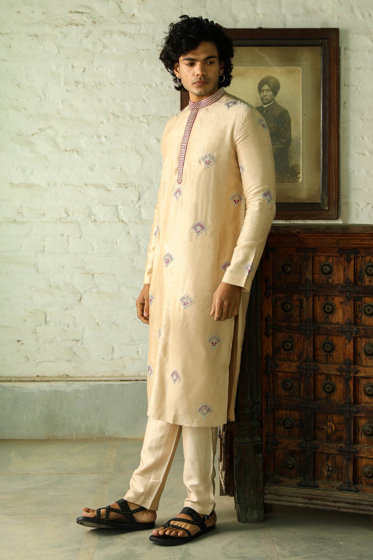 Beige Embroidered Kurta & Pants