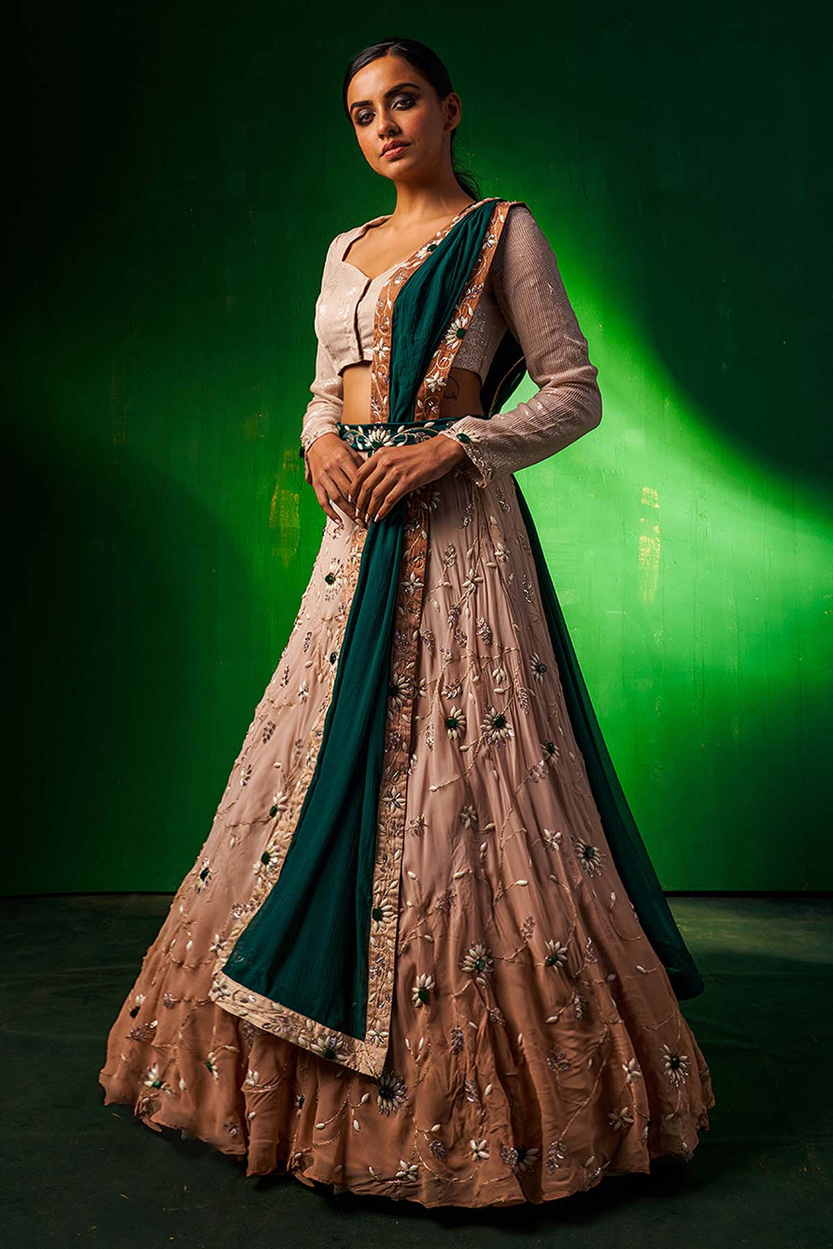 Kundan Moti Embroidered Lehenga Set