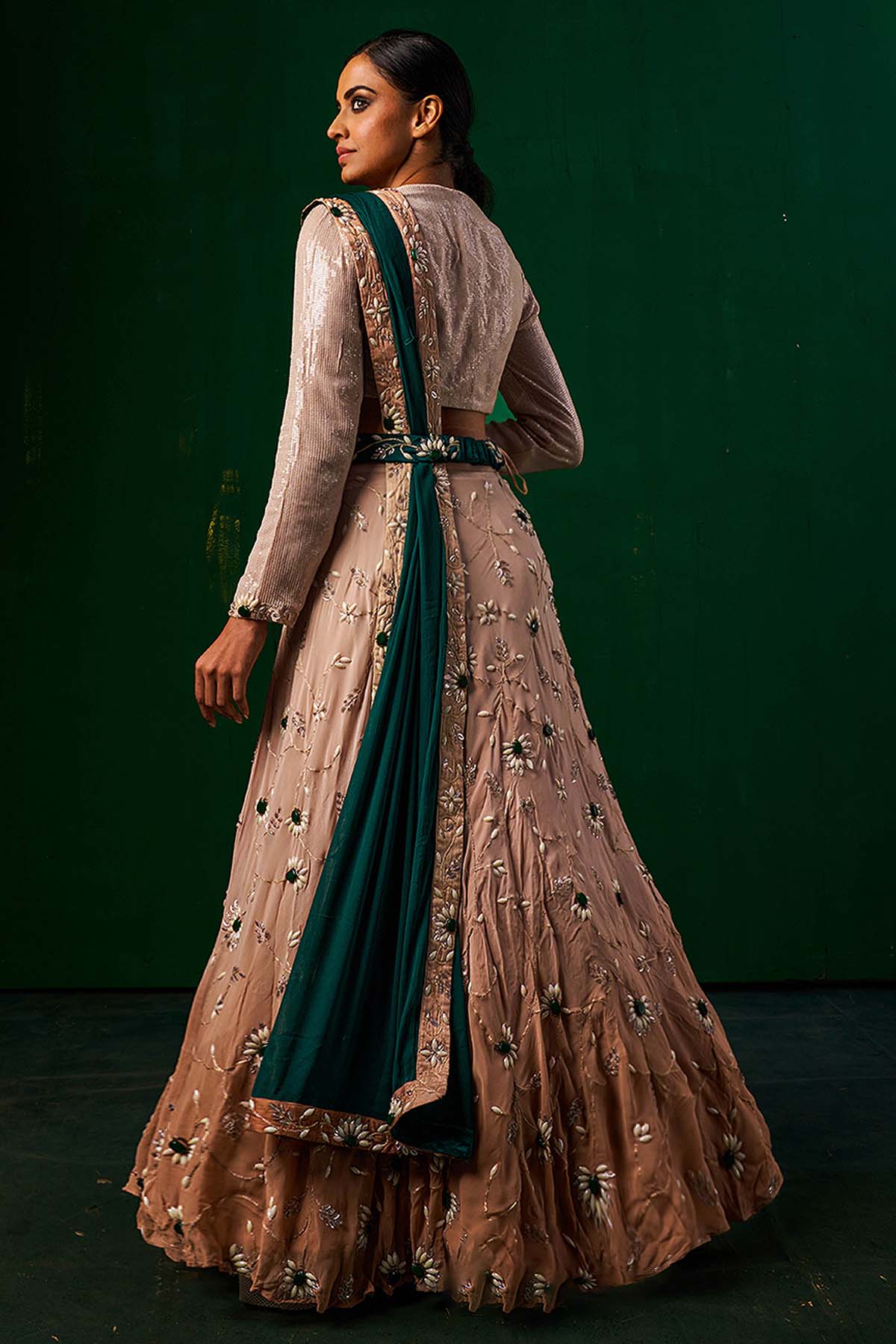 Kundan Moti Embroidered Lehenga Set