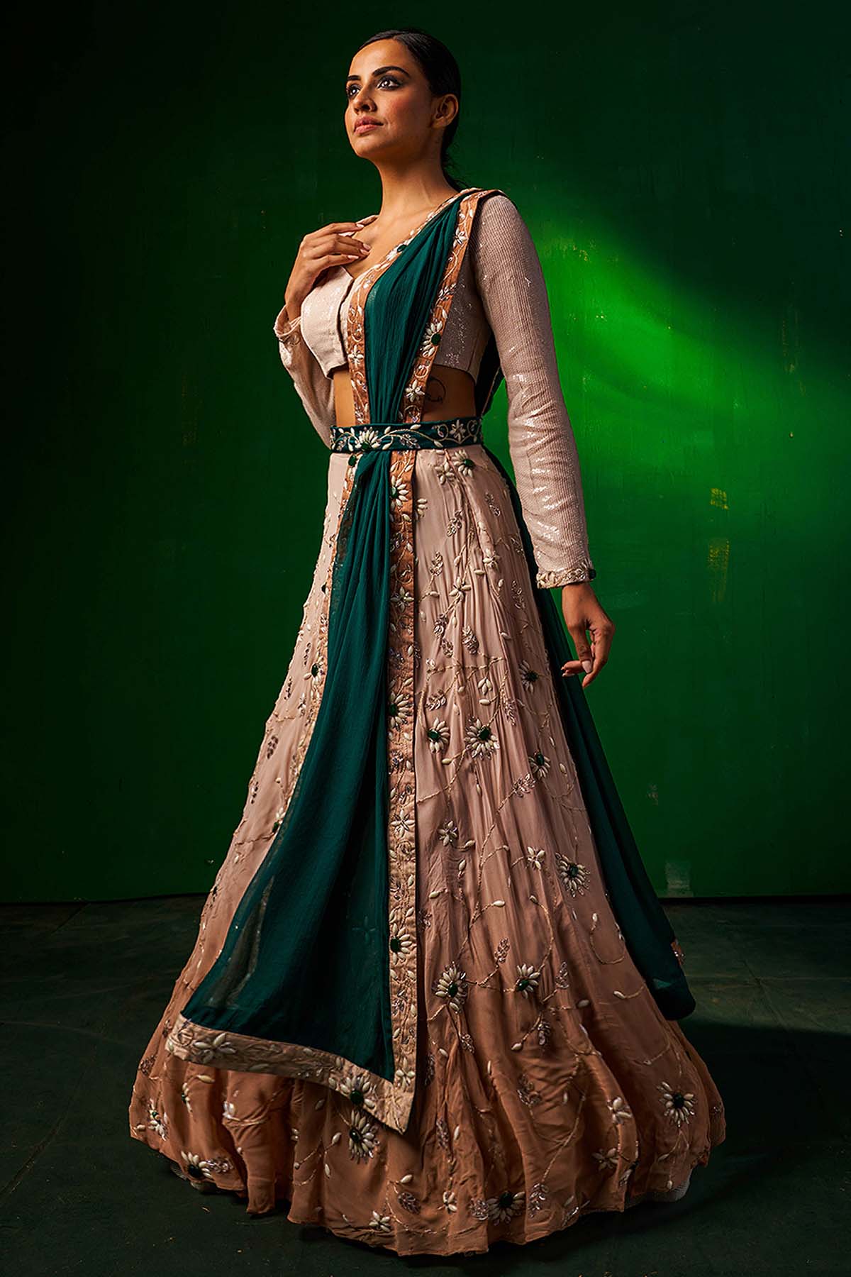 Kundan Moti Embroidered Lehenga Set