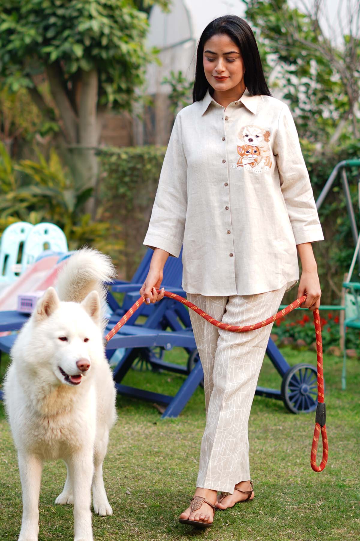 Beige Embroidered Linen Shirt