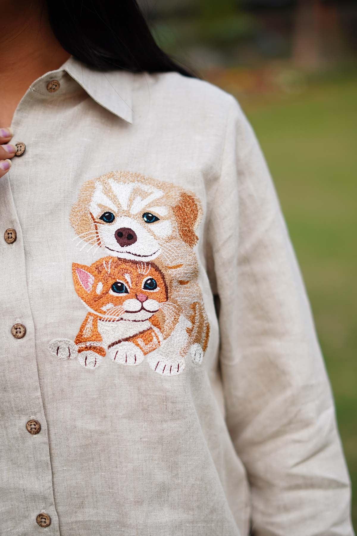 Beige Embroidered Linen Shirt