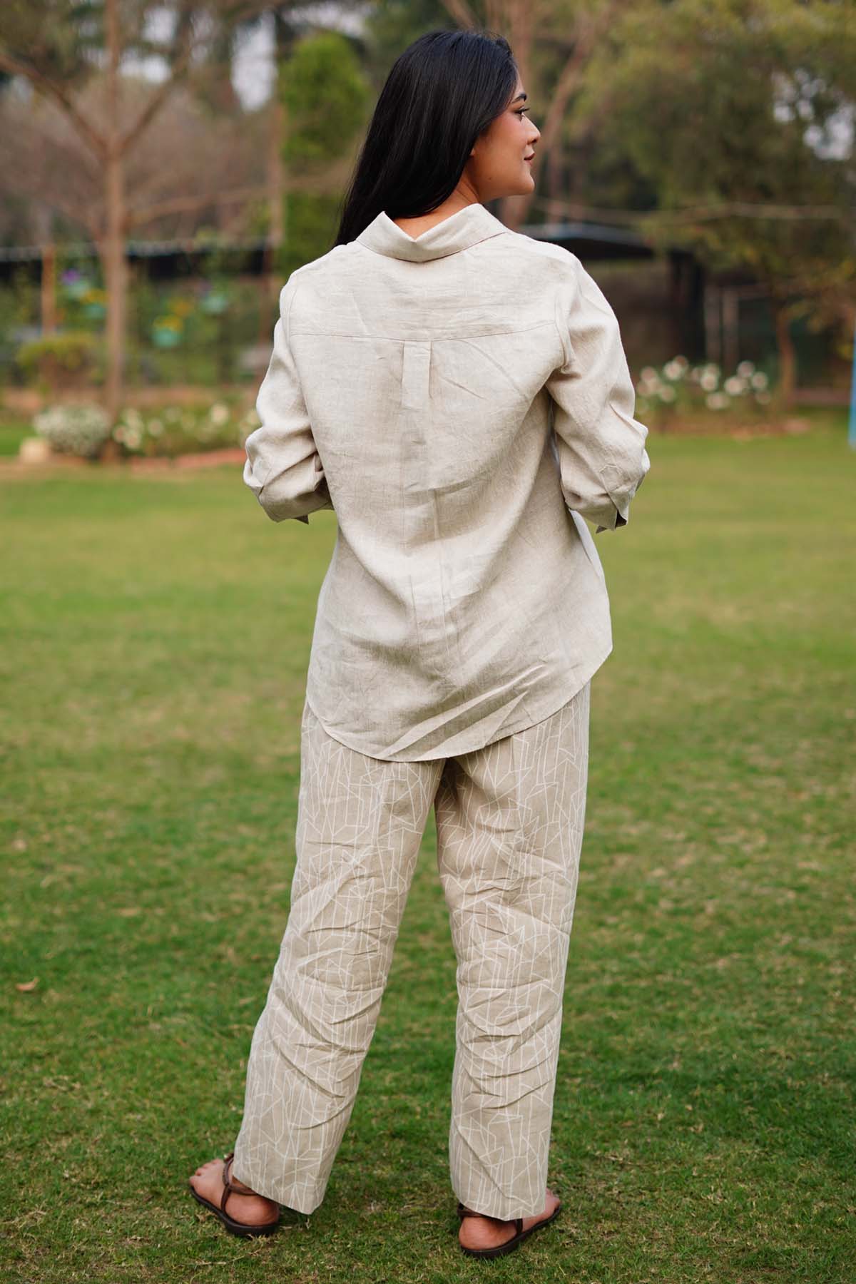 Beige Embroidered Linen Shirt