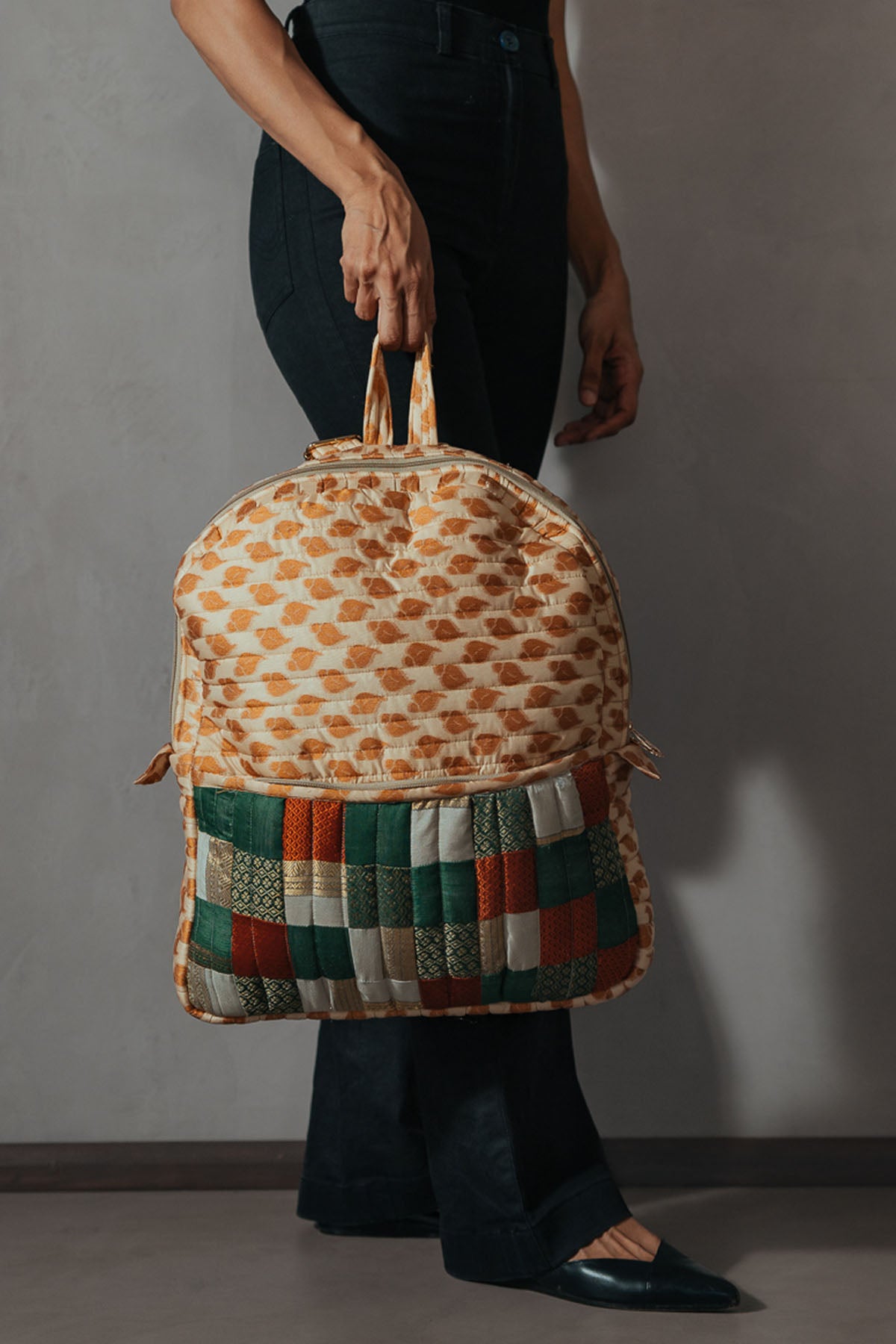 Beige Godhadi Patchwork Silk Bag