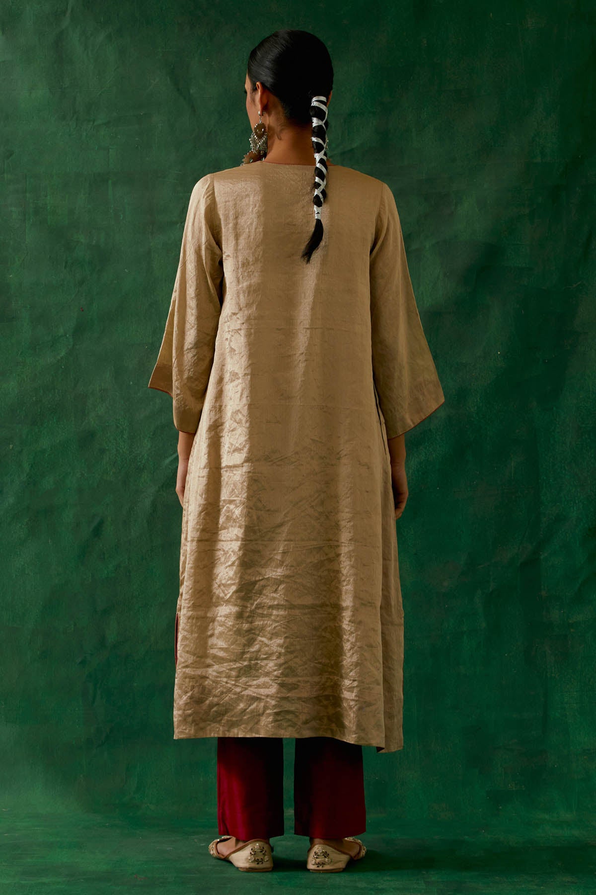 Beige Zari Silk Kurta & Pants