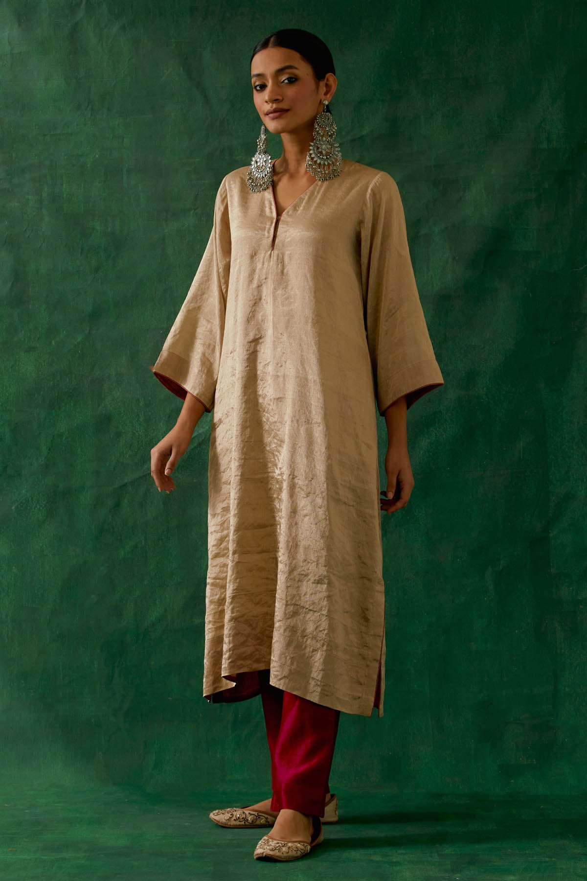 Beige Zari Silk Kurta & Pants