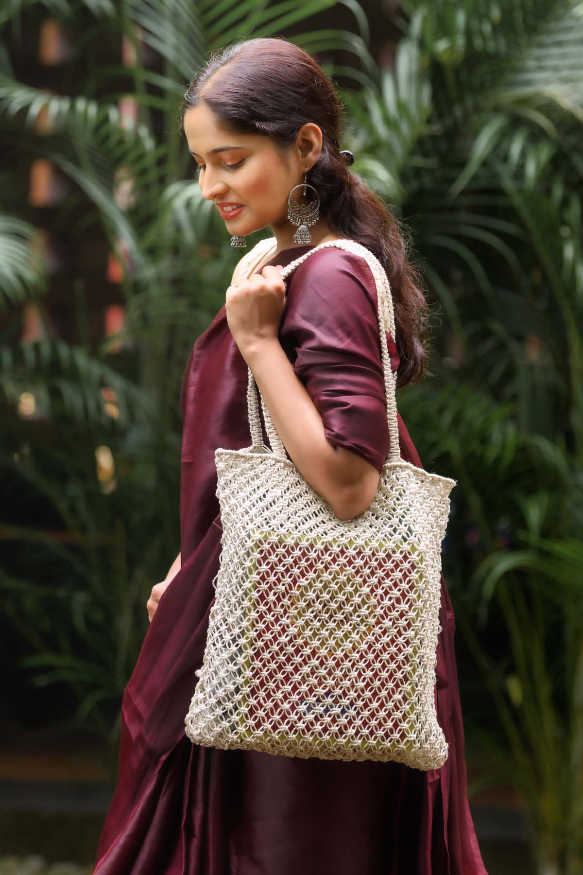 Beige Jute Chords Tote Bag