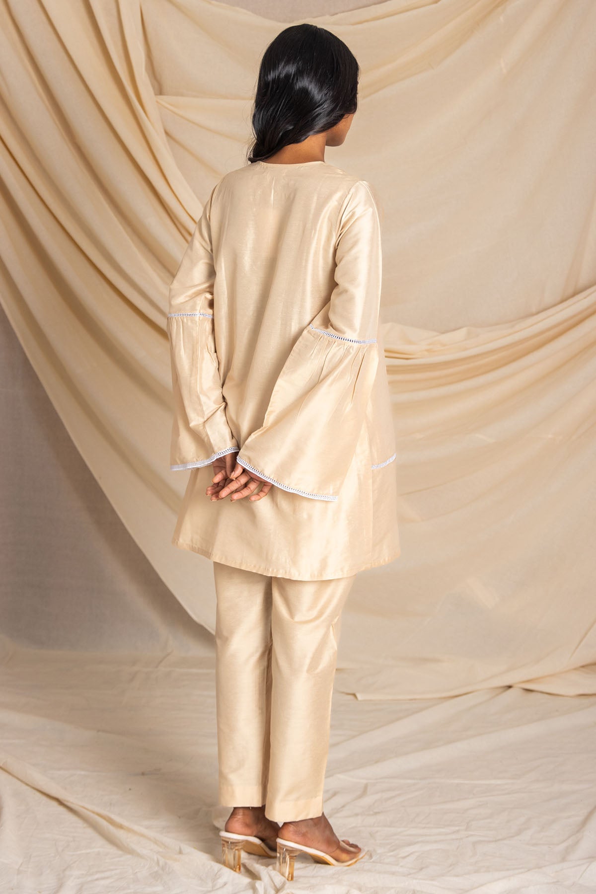 Beige Lace Detail Kurta & Pants