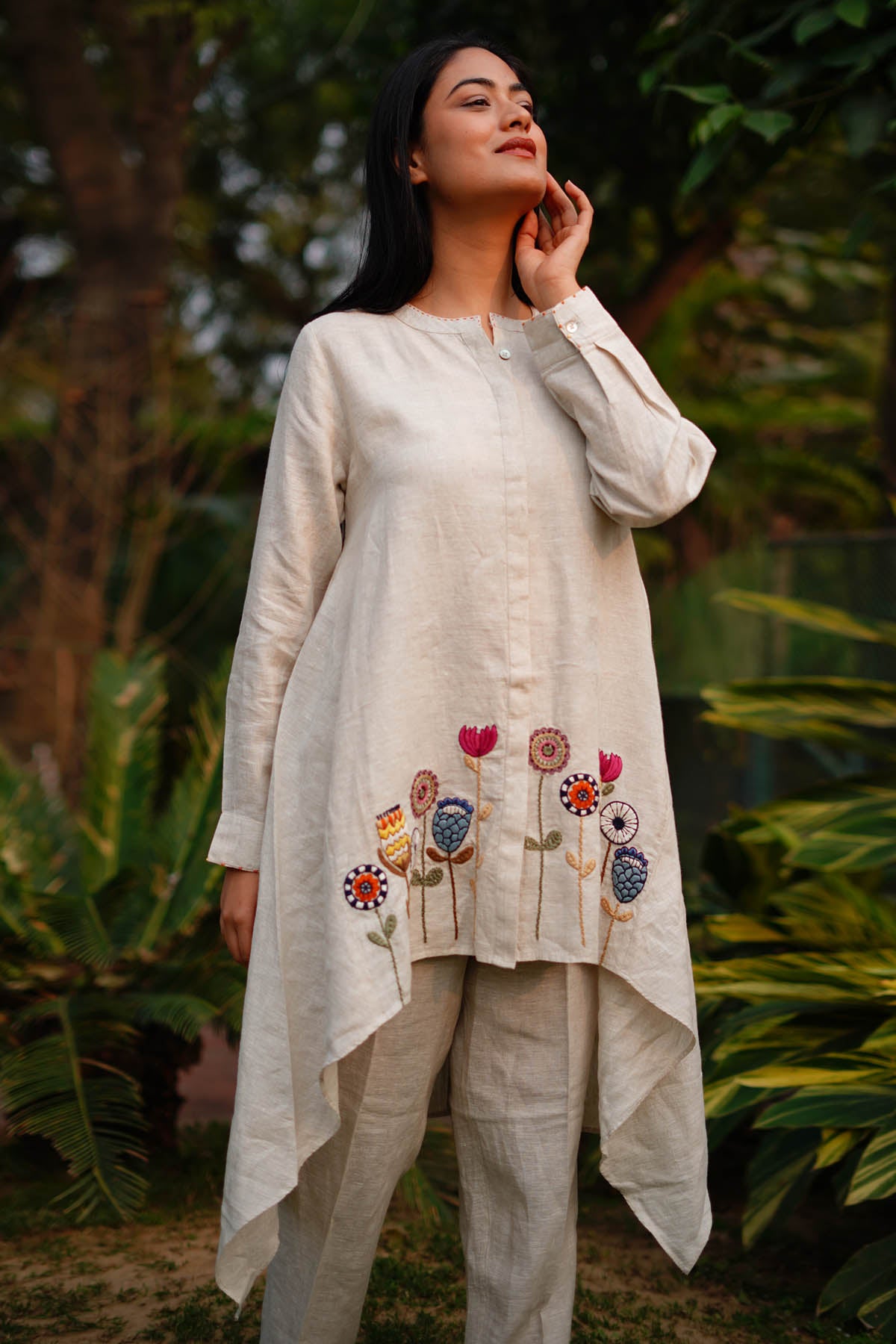 Beige Linen High Low Tunic