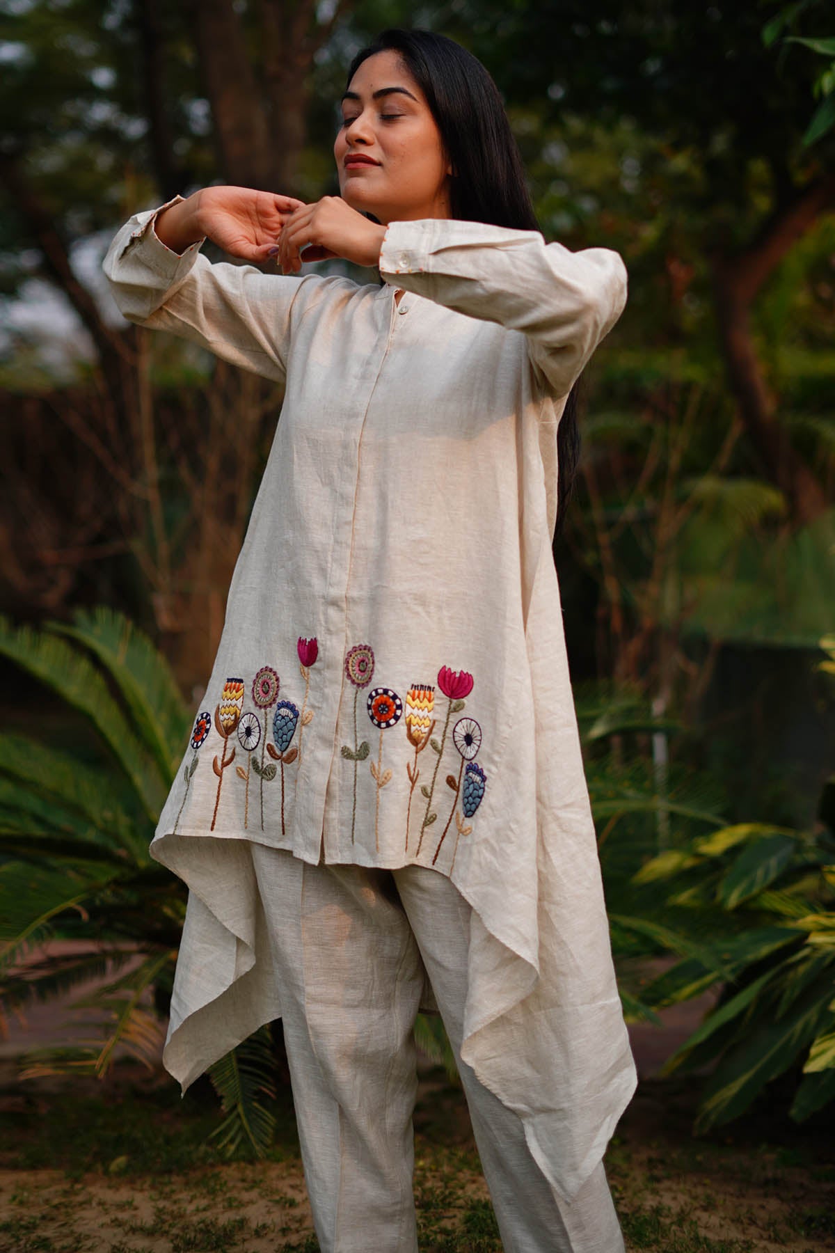 Beige Linen High Low Tunic