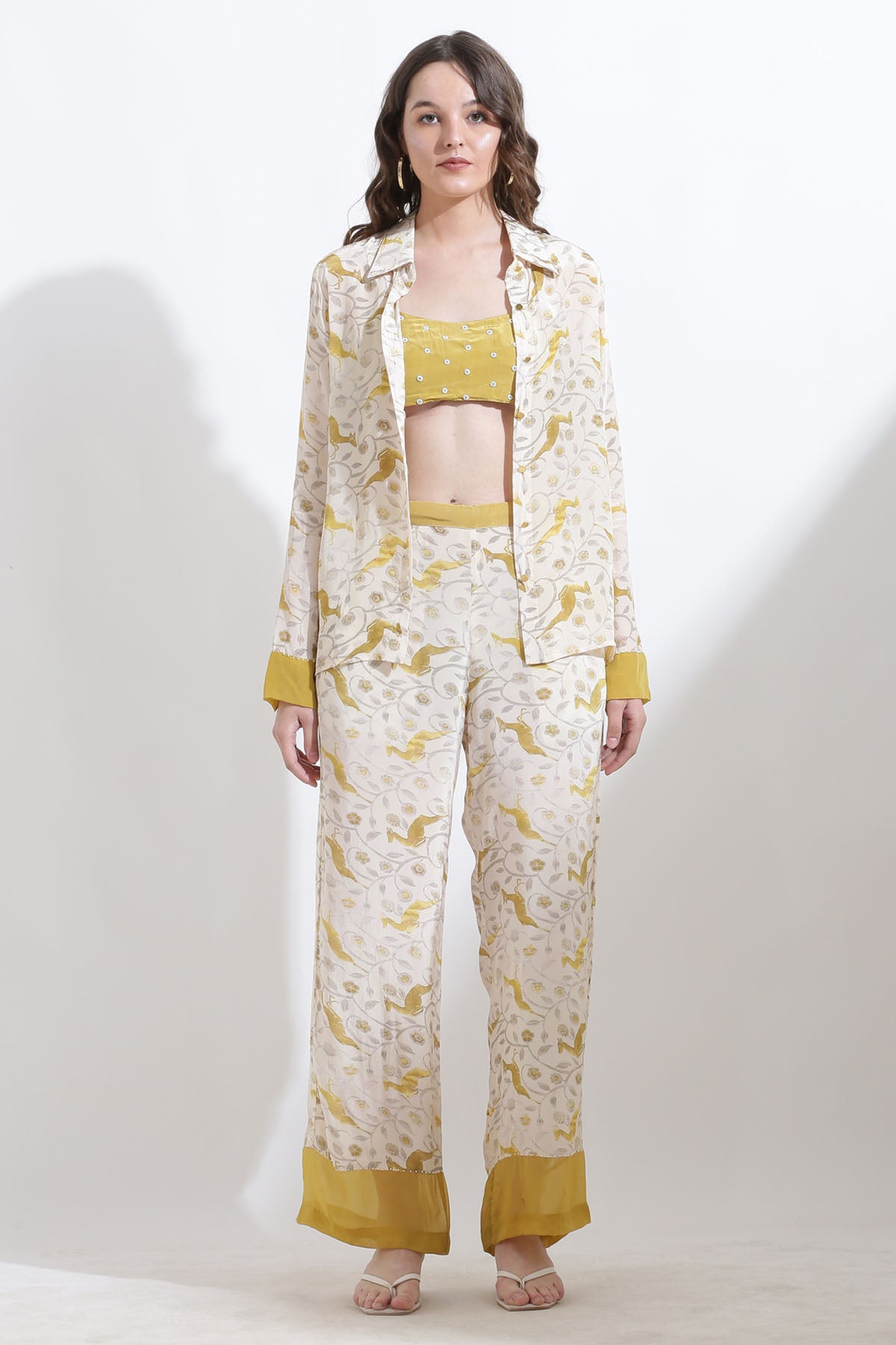 Beige Printed Shirt & Pants