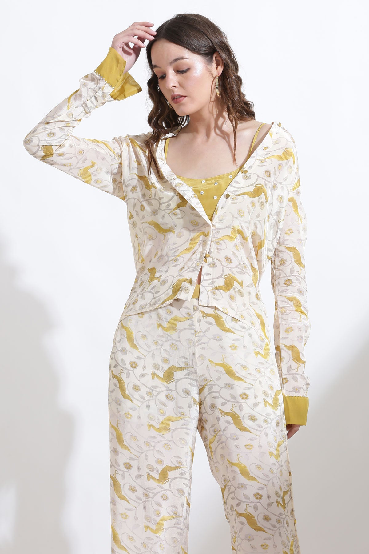 Beige Printed Shirt & Pants