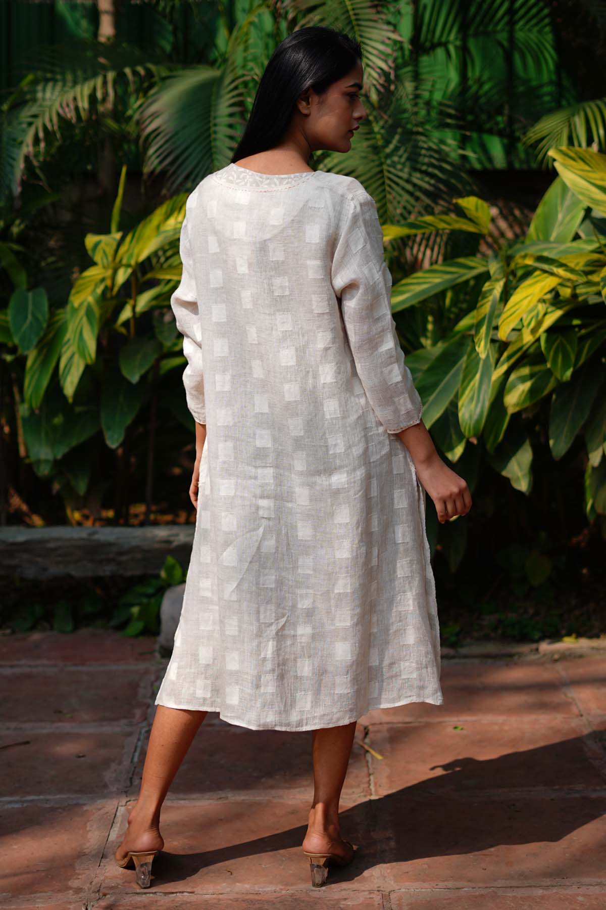 Beige Pure Linen Printed Cape