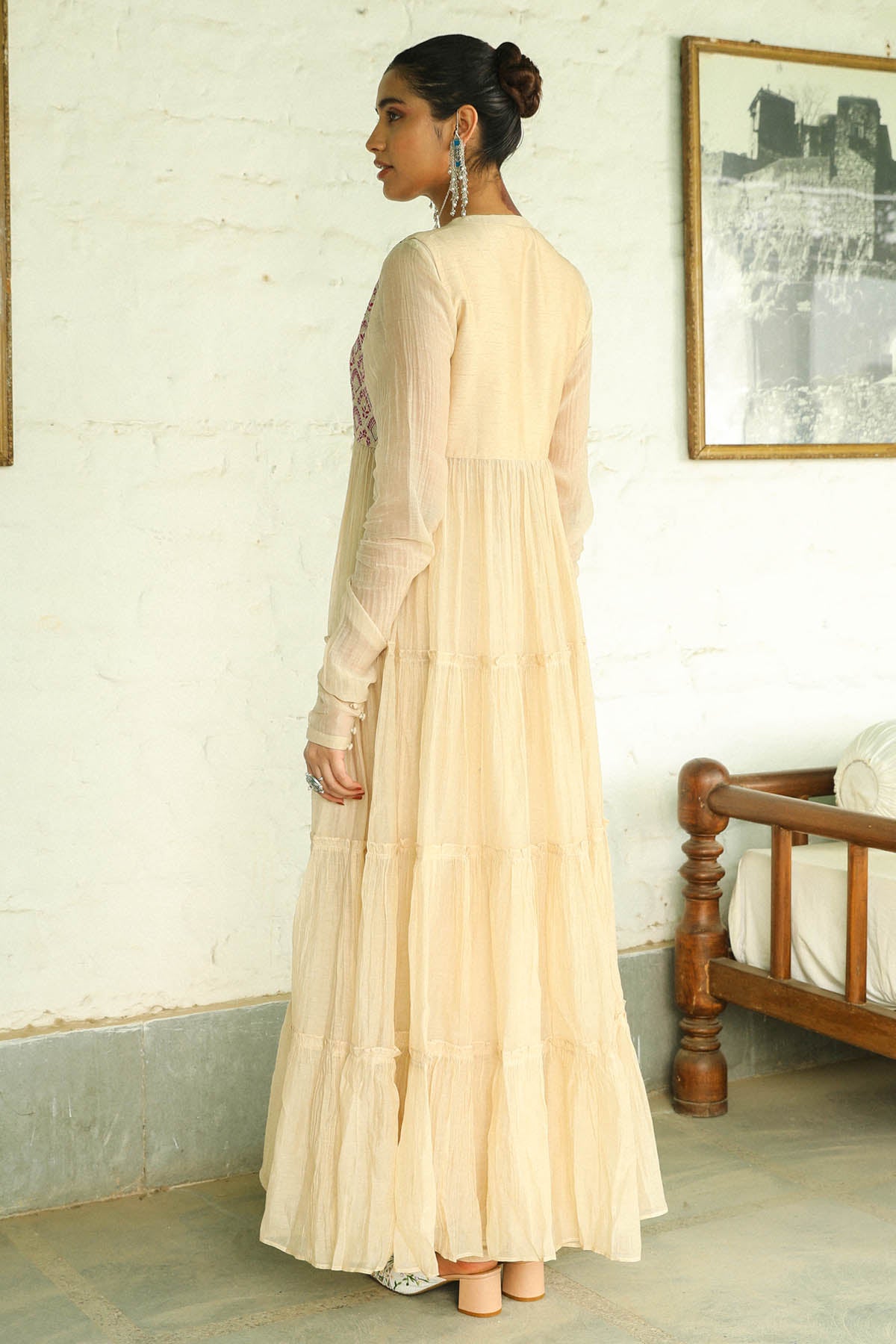 Beige Resham & Zari Kurta Set