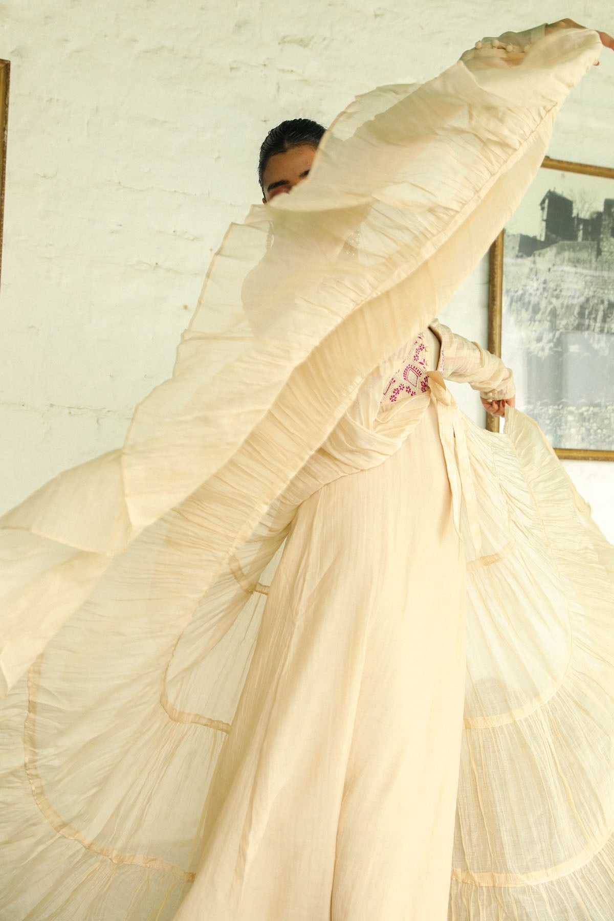 Beige Resham & Zari Kurta Set