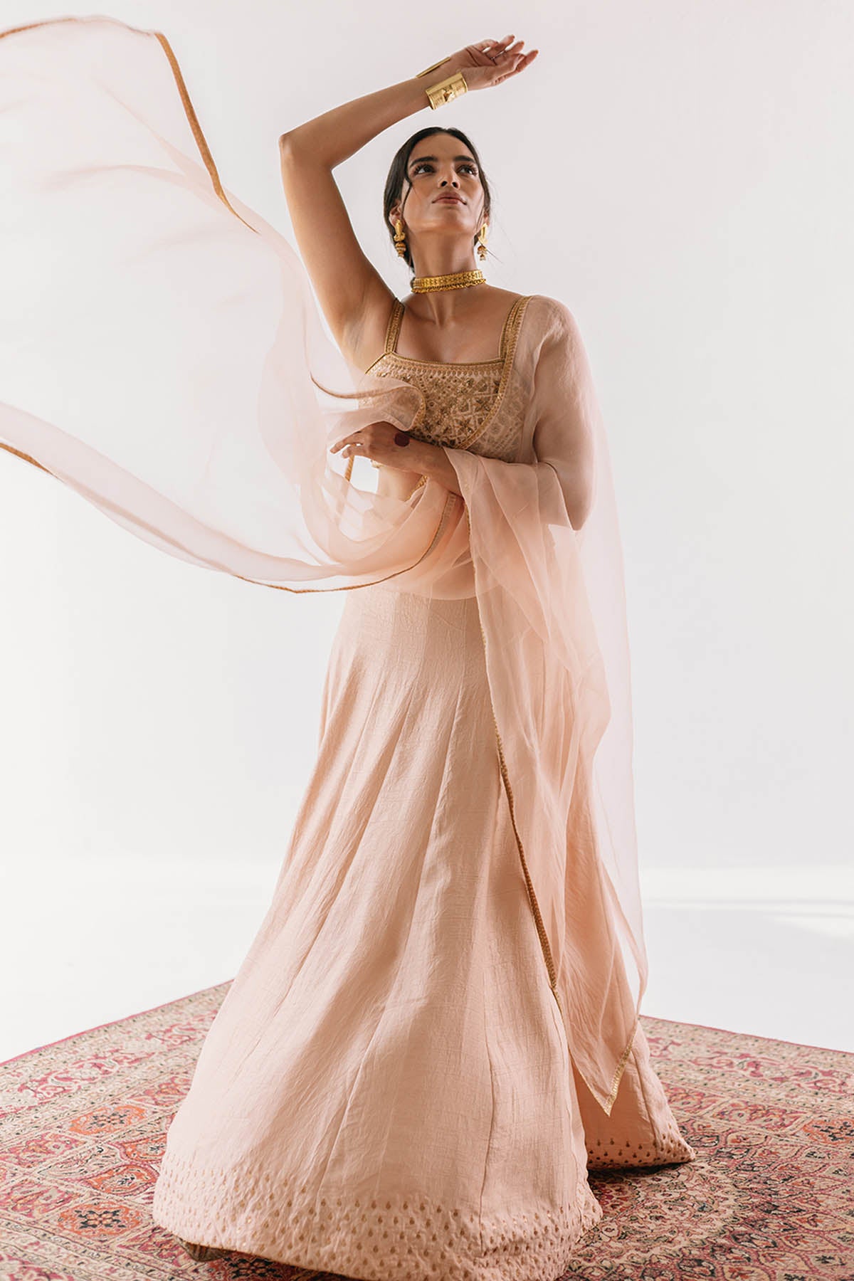 Beige Sequins Lehenga Set