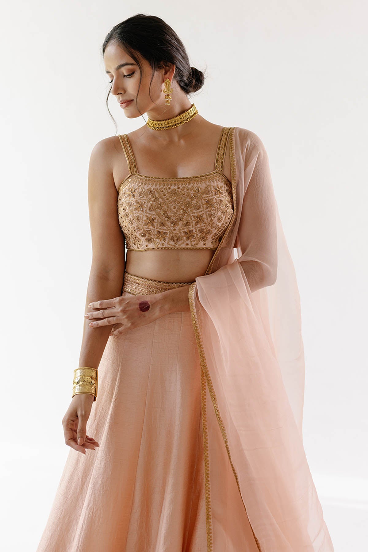 Beige Sequins Lehenga Set