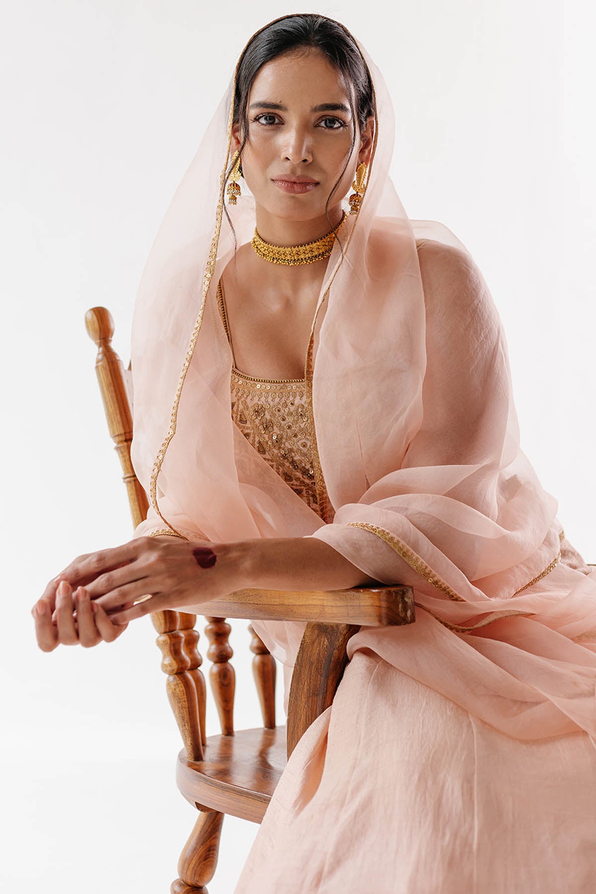 Beige Sequins Lehenga Set