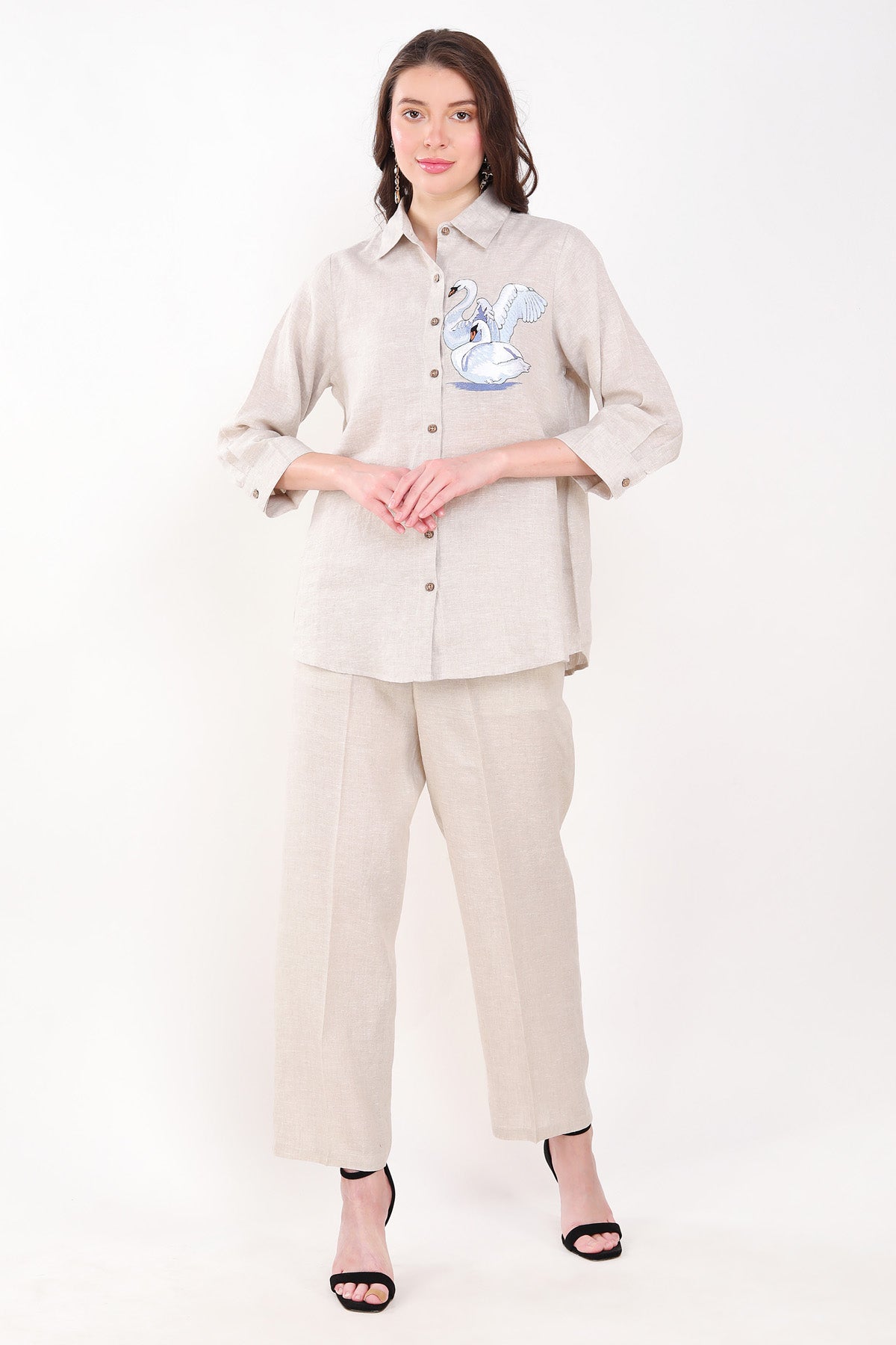 Buy Designer Beige 100% Linen Solid Pants Online