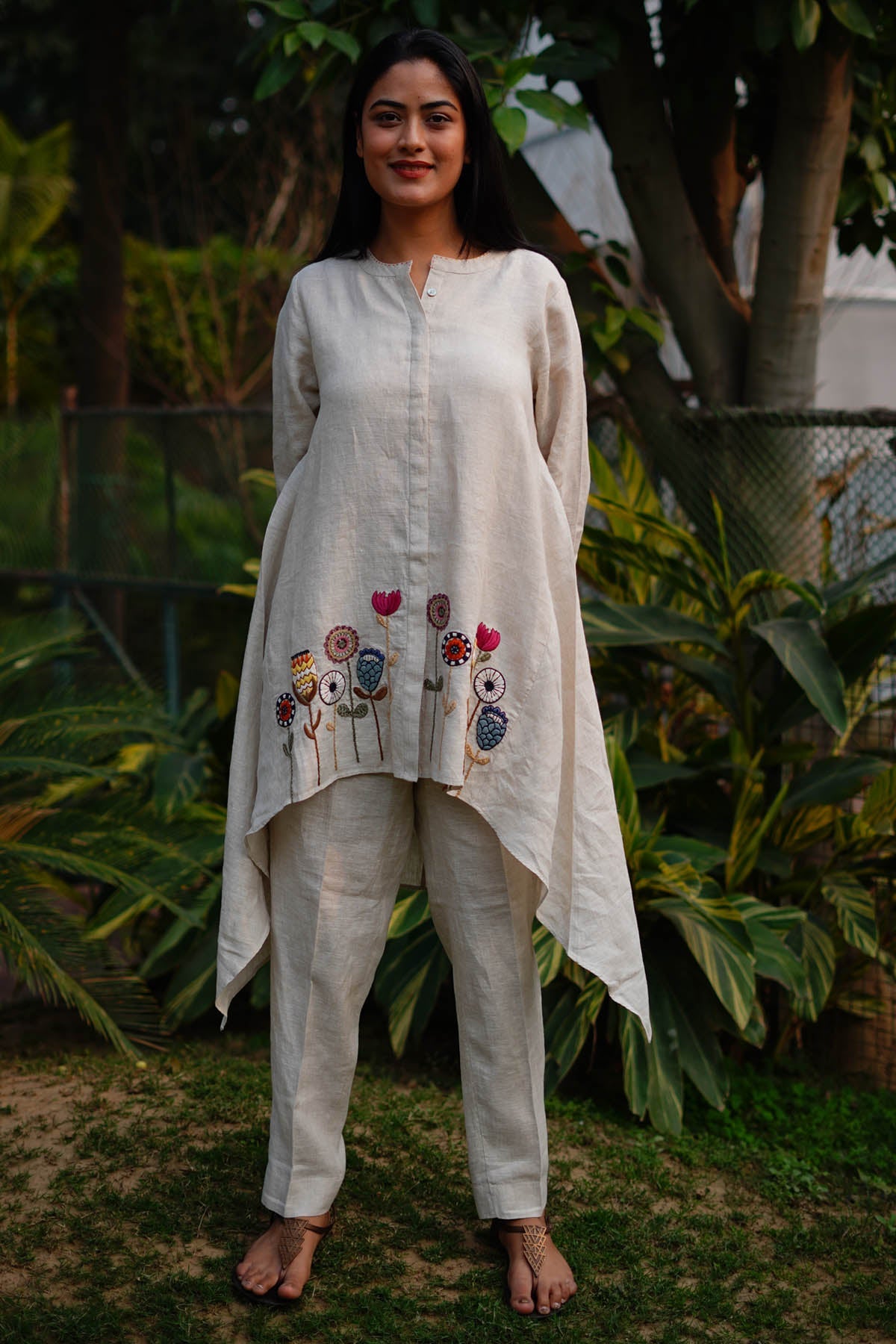 Designer Linen Bloom Comfy Chic: Beige Linen Pants for All Occasions For Women Online at ScrollnShops