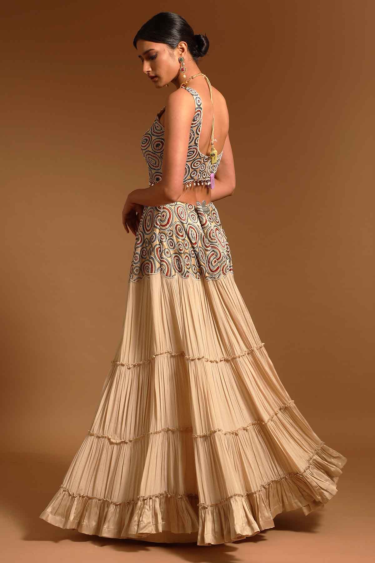 Beige Ajrakh Print Lehenga Set
