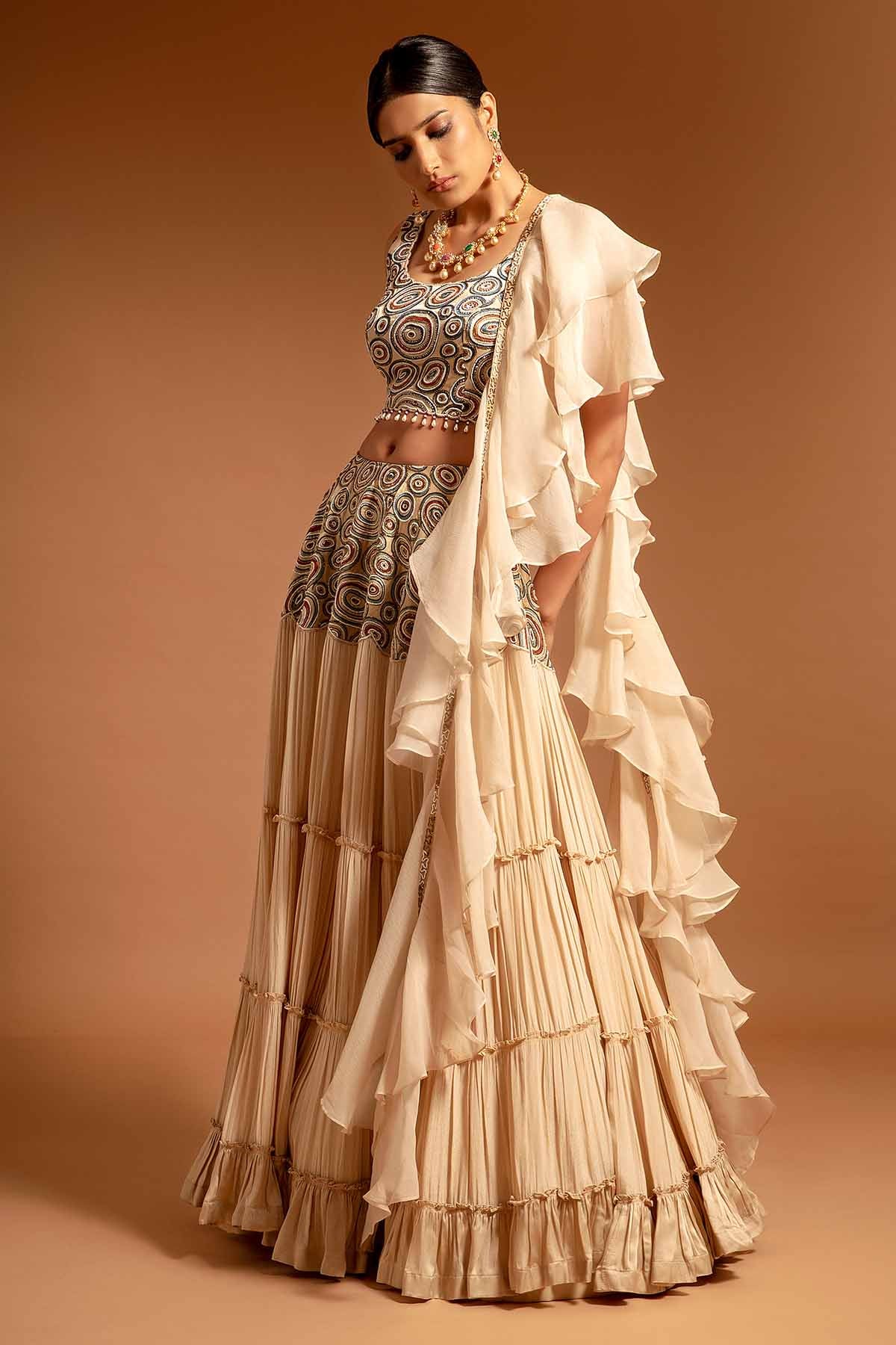 Beige Ajrakh Print Lehenga Set