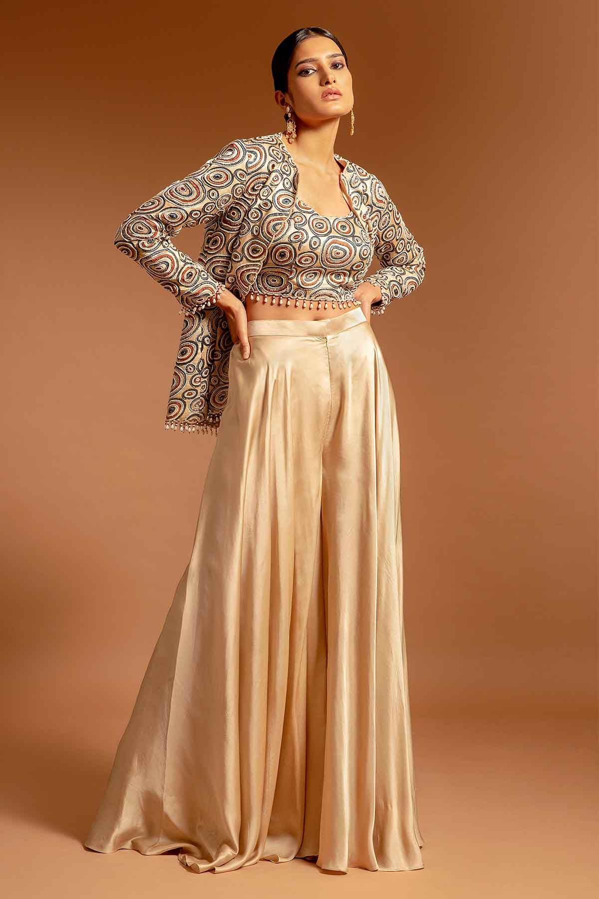 Buy Beige Ajrakh Printed Jacket Set by Sejal Kamdar at ScrollnShops