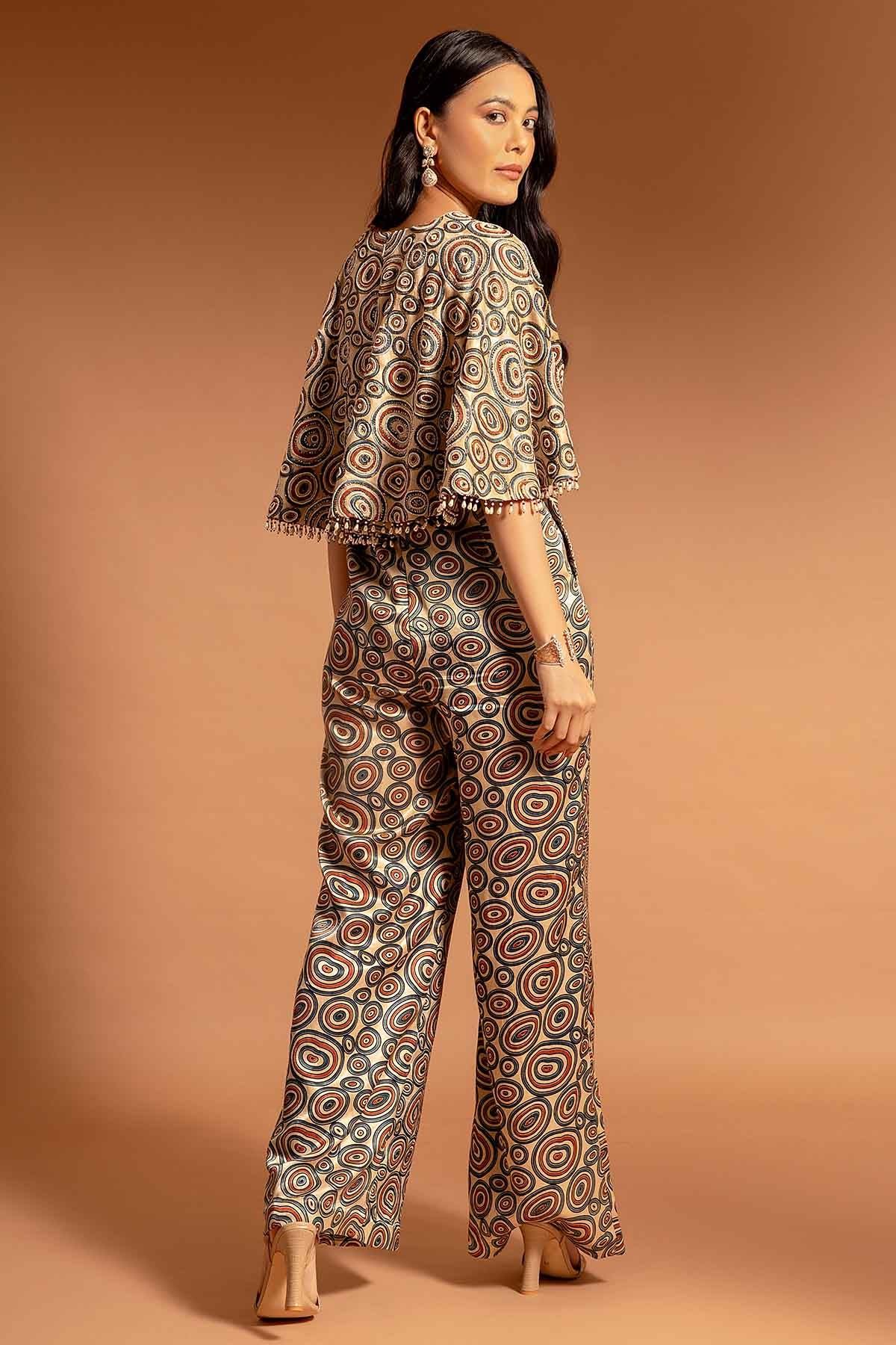 Beige Ajrakh Printed Jumpsuit