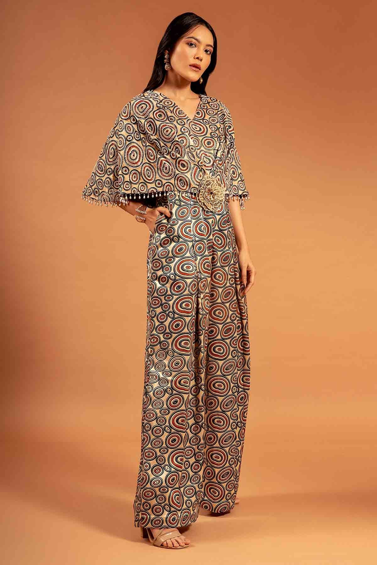 Beige Ajrakh Printed Jumpsuit