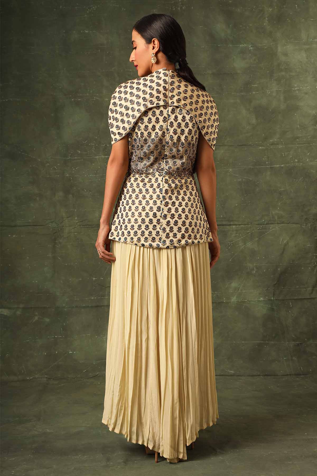 Beige Ajrakh Top & Pleated Pants